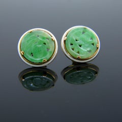 Art Deco Style Cartier New York Carved Jade Enamel Yellow Gold Earrings