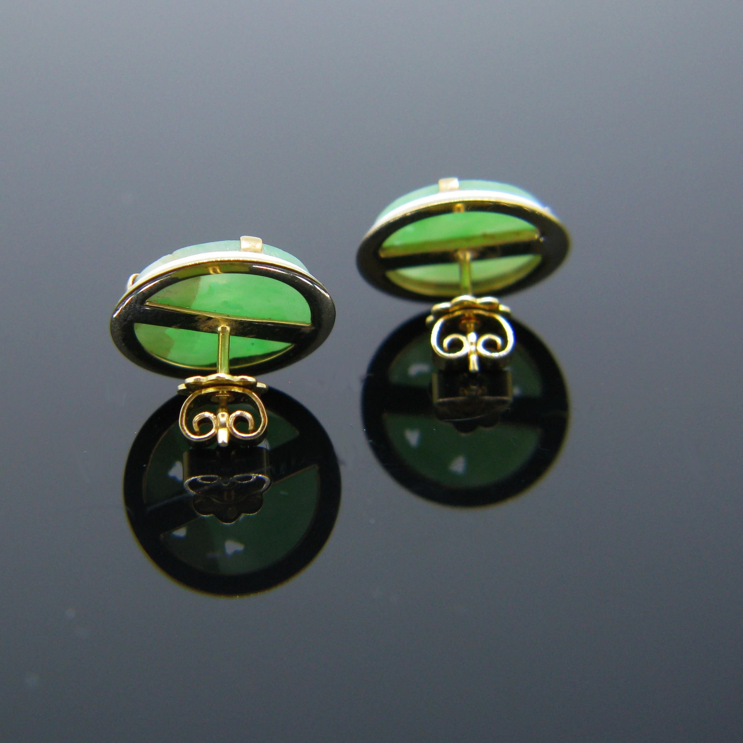 Art Deco Style Cartier New York Carved Jade Enamel Yellow Gold Earrings 2