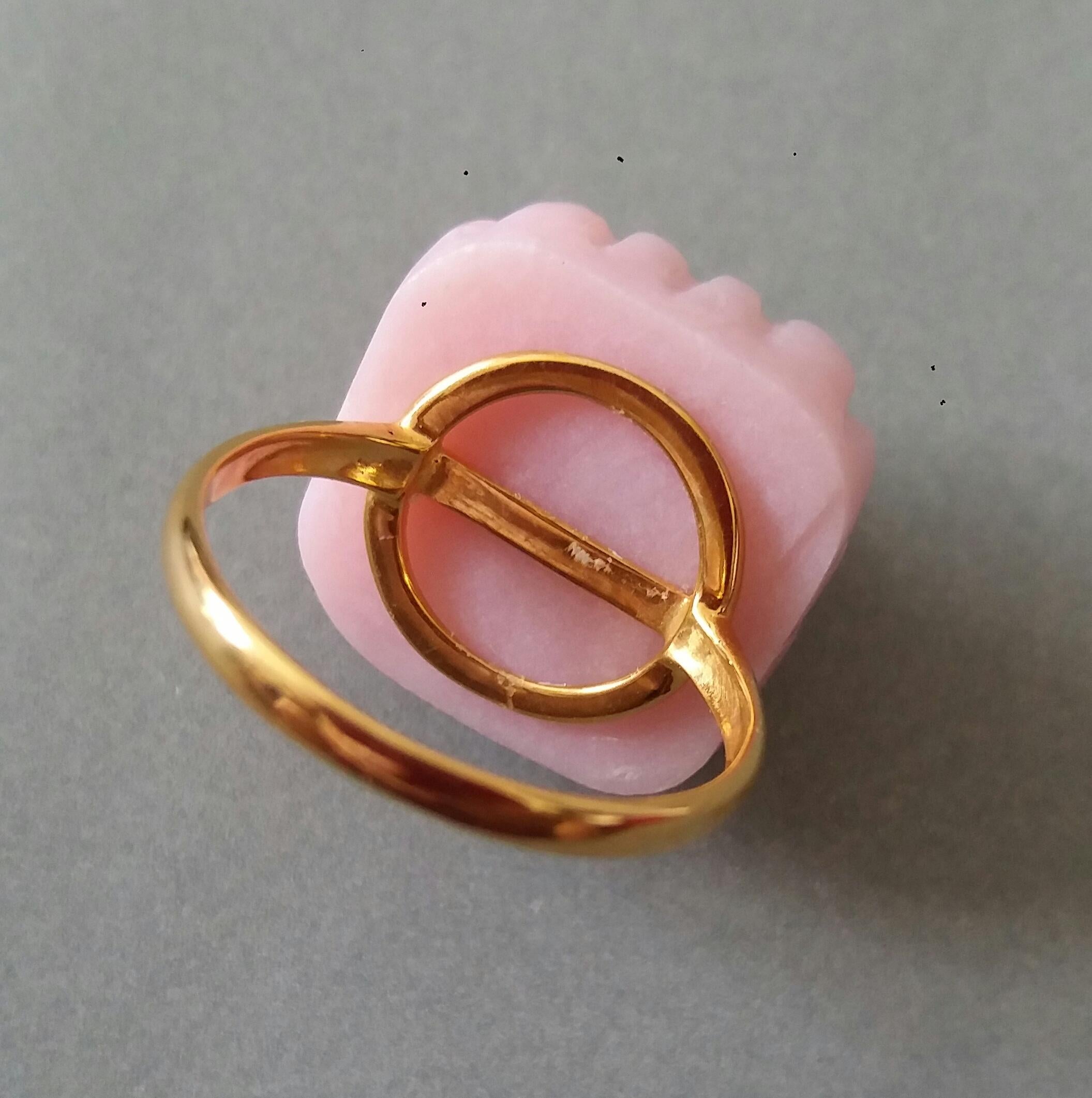 For Sale:  Art Deco Style Carved Cushion Pink Opal Round Amethyst Cab Gold Cocktail Ring 13