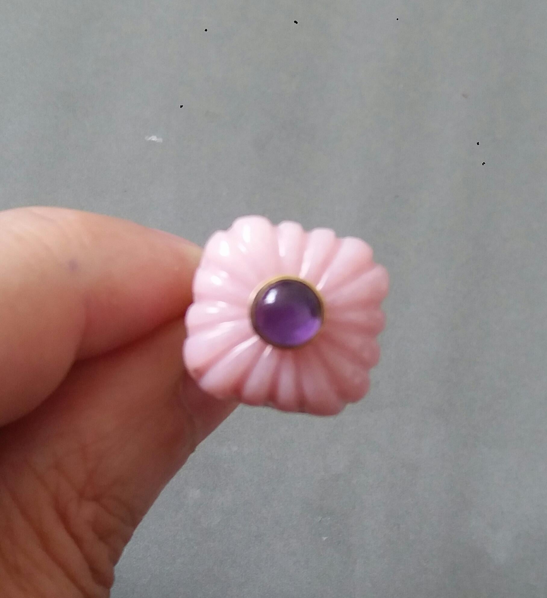For Sale:  Art Deco Style Carved Cushion Pink Opal Round Amethyst Cab Gold Cocktail Ring 9