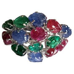 Art Deco style, carved Emerald, Ruby & Blue Sapphire Tutti Frutti Cluster Ring