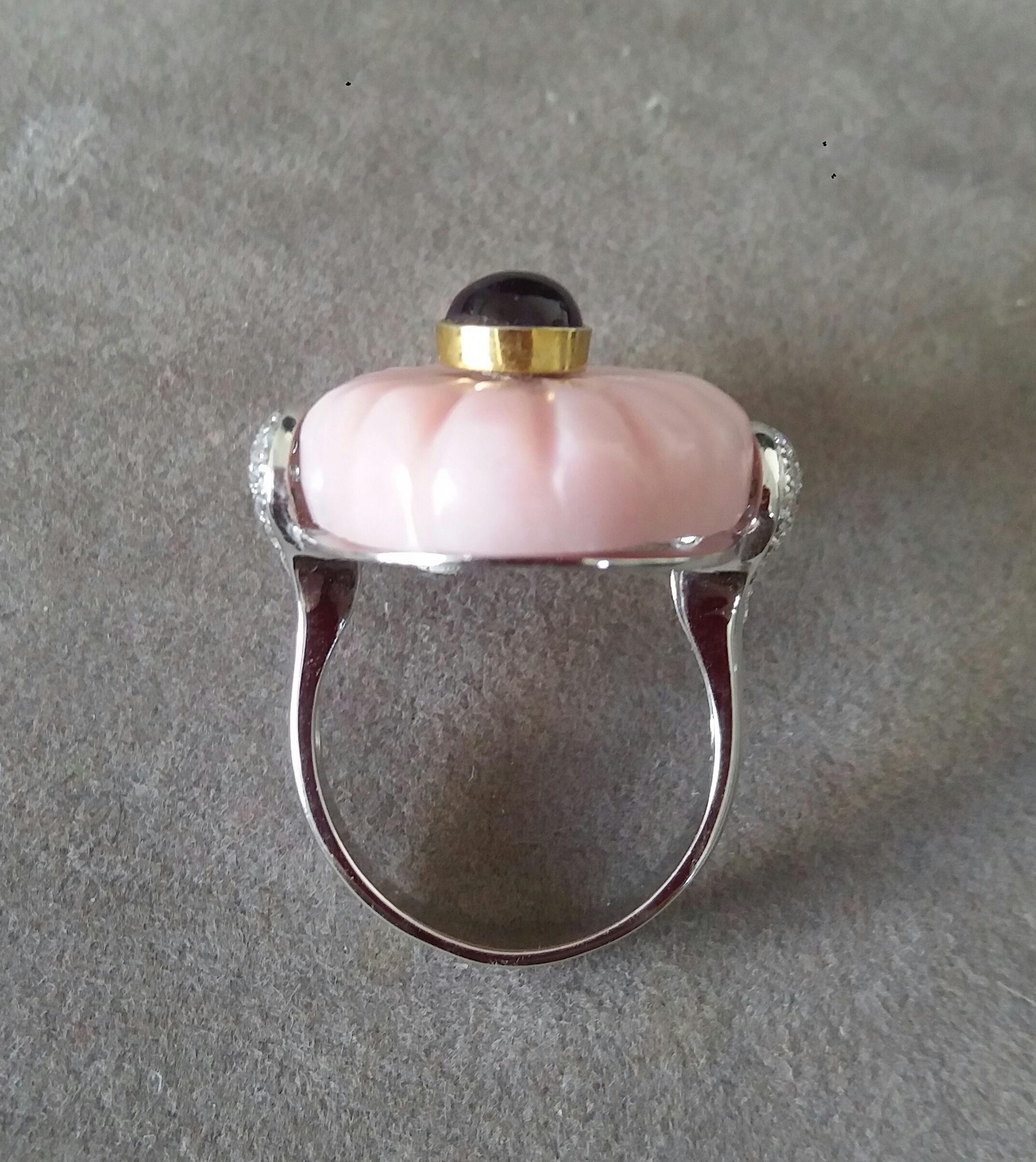 For Sale:  Art Deco Style Carved Pink Opal Genuine Amethyst Cab Gold Diamonds Cocktail Ring 6