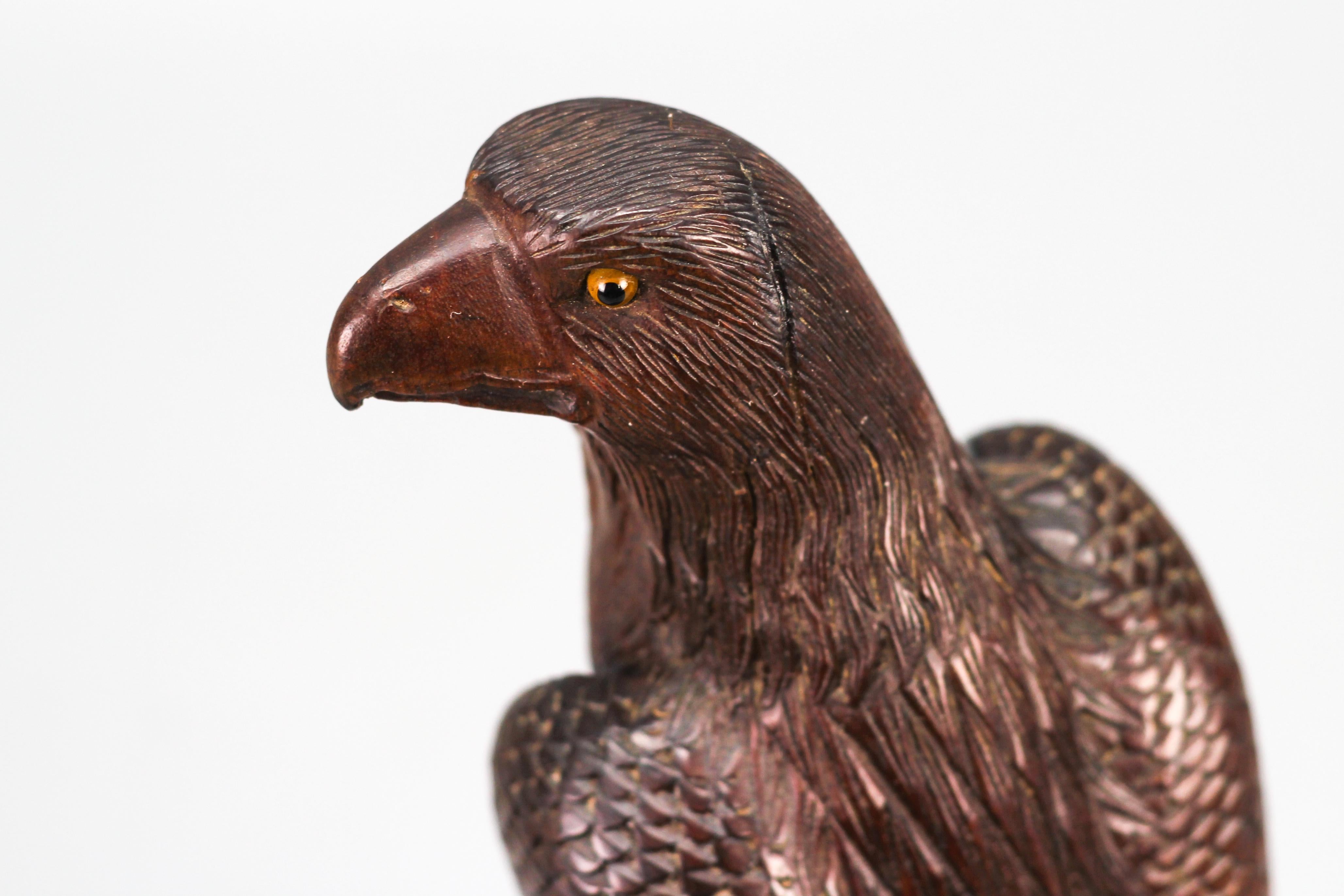 Art Deco Style Carved Wooden Eagle Sculpture with Glass Eyes For Sale 2