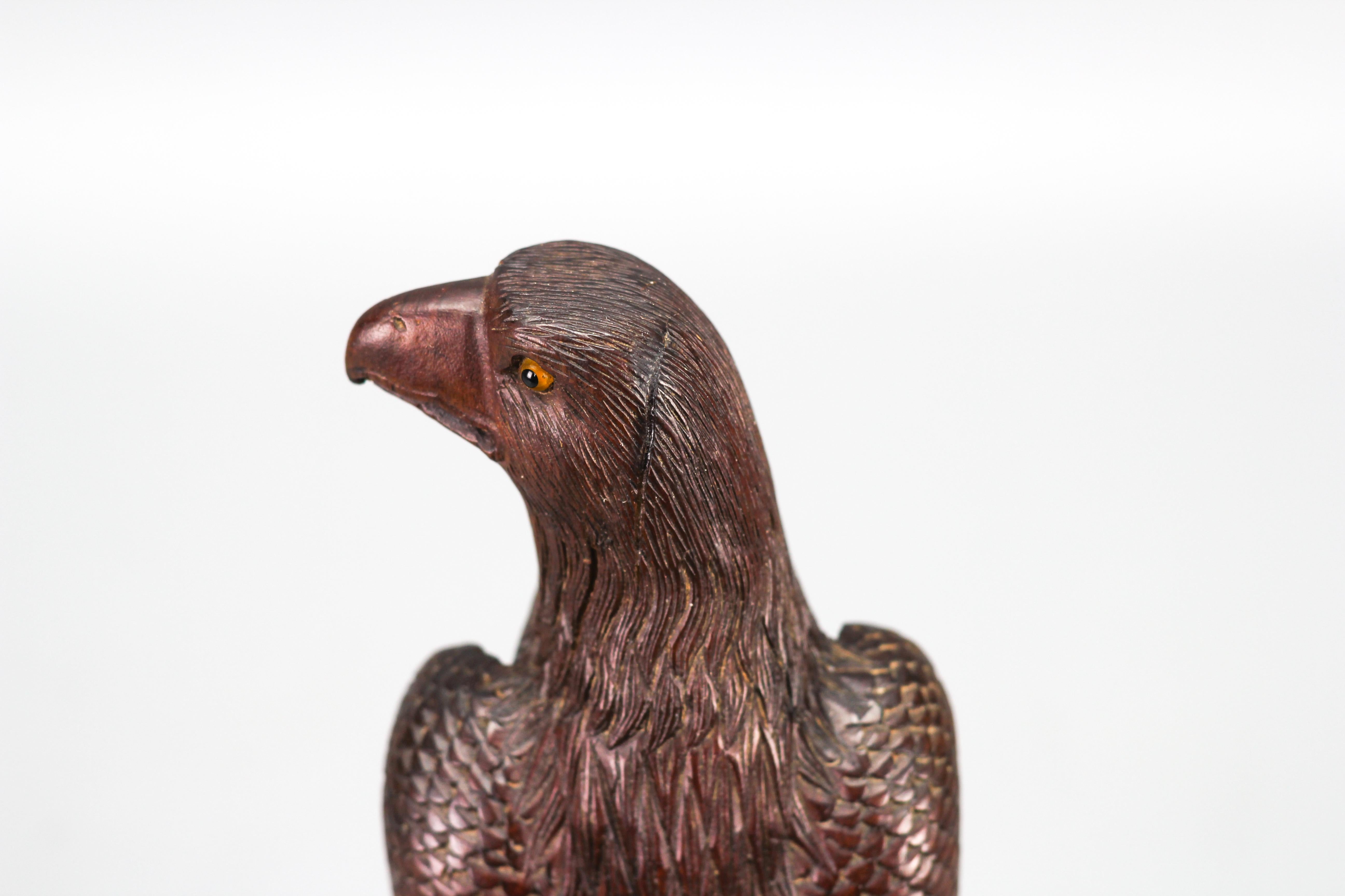 Art Deco Style Carved Wooden Eagle Sculpture with Glass Eyes For Sale 3