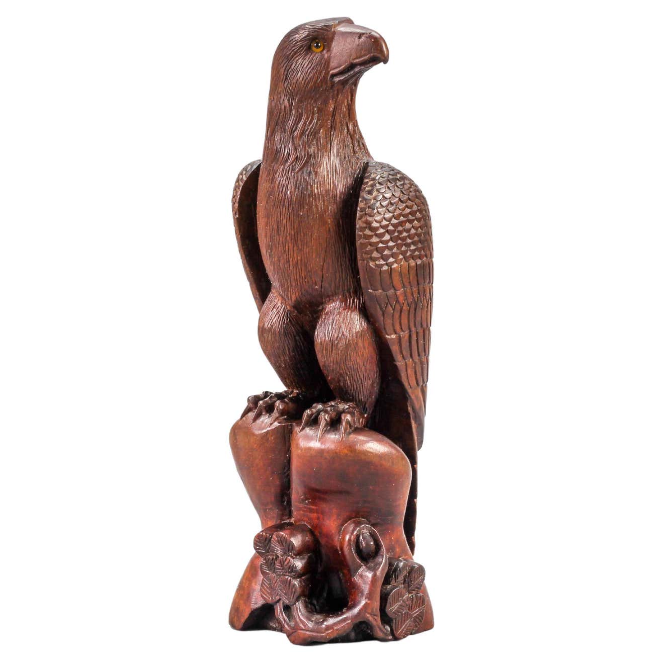 Art Deco Style Carved Wooden Eagle Sculpture with Glass Eyes For Sale ...