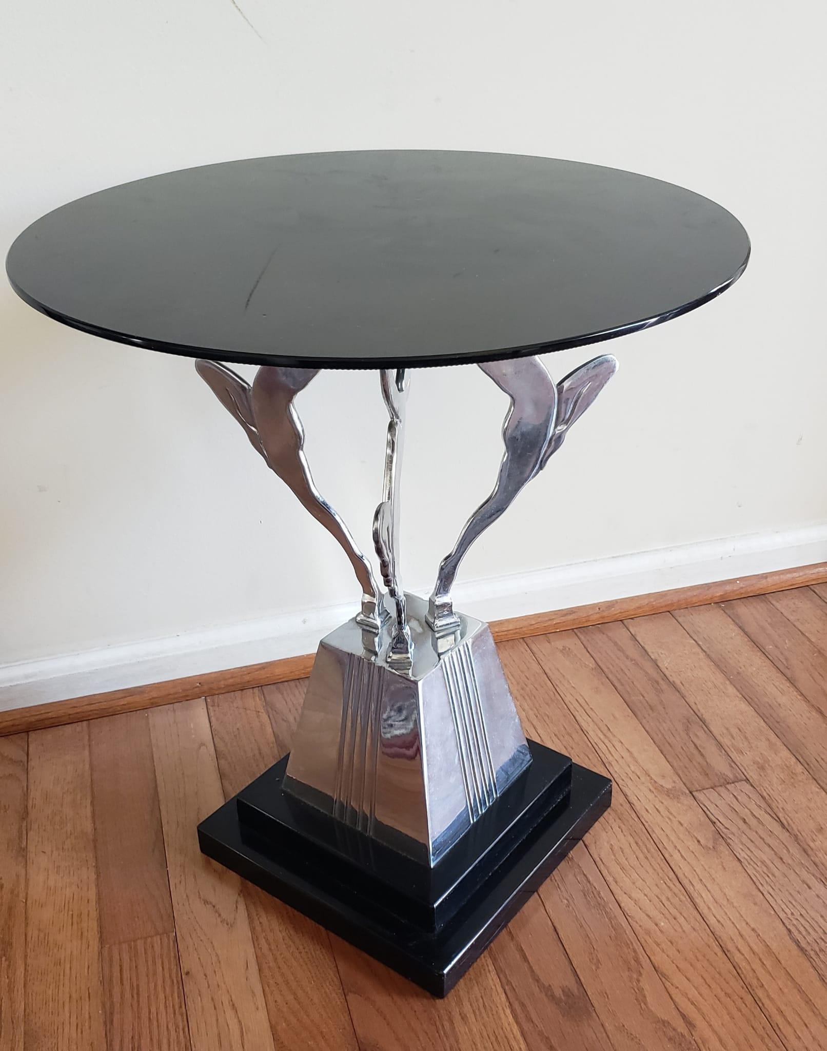 Unknown Art Deco Style Cast Aluminum With Enameled Metal Base Side Table For Sale