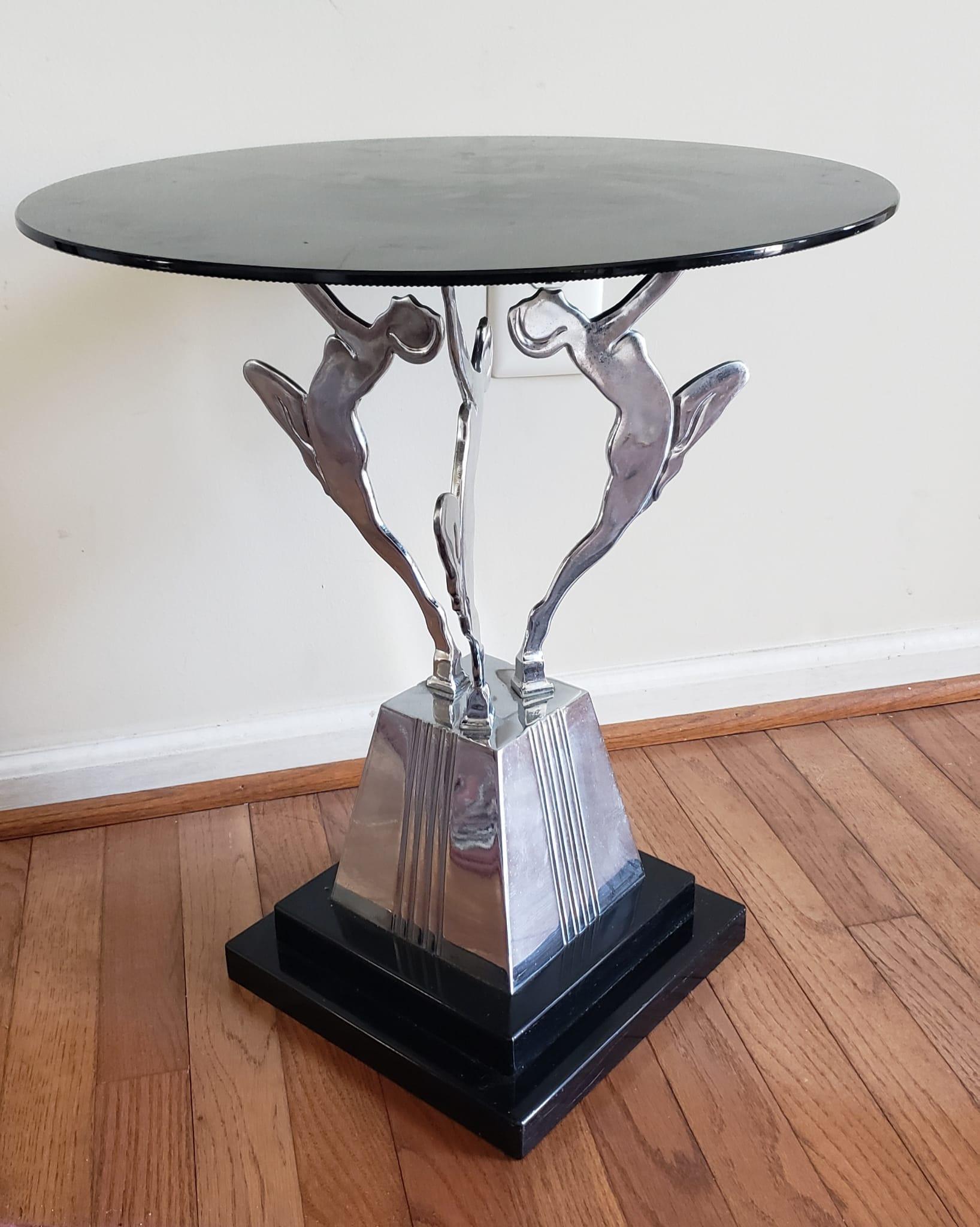 Art Deco Style Cast Aluminum With Enameled Metal Base Side Table For Sale 3
