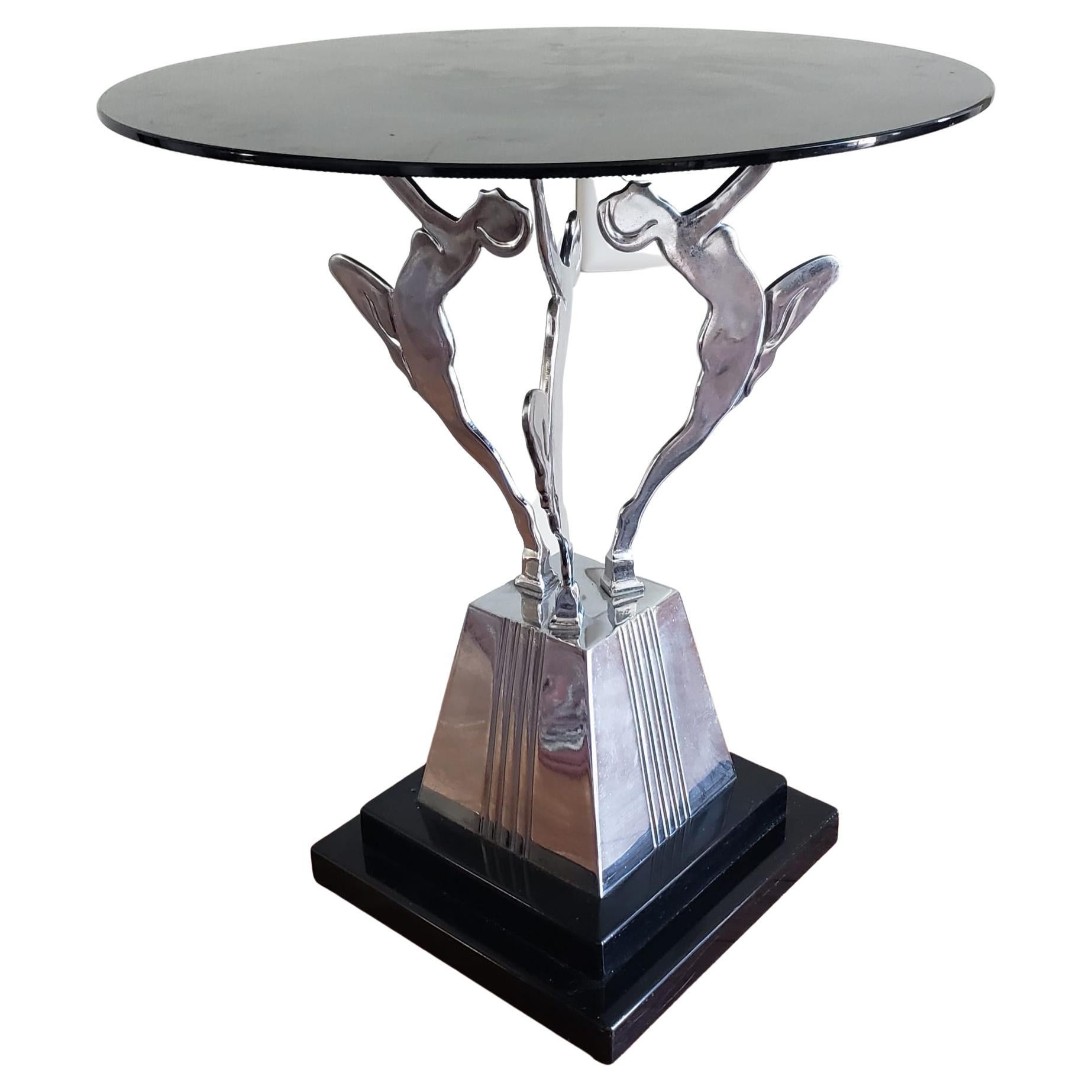 Art Deco Style Cast Aluminum With Enameled Metal Base Side Table For Sale