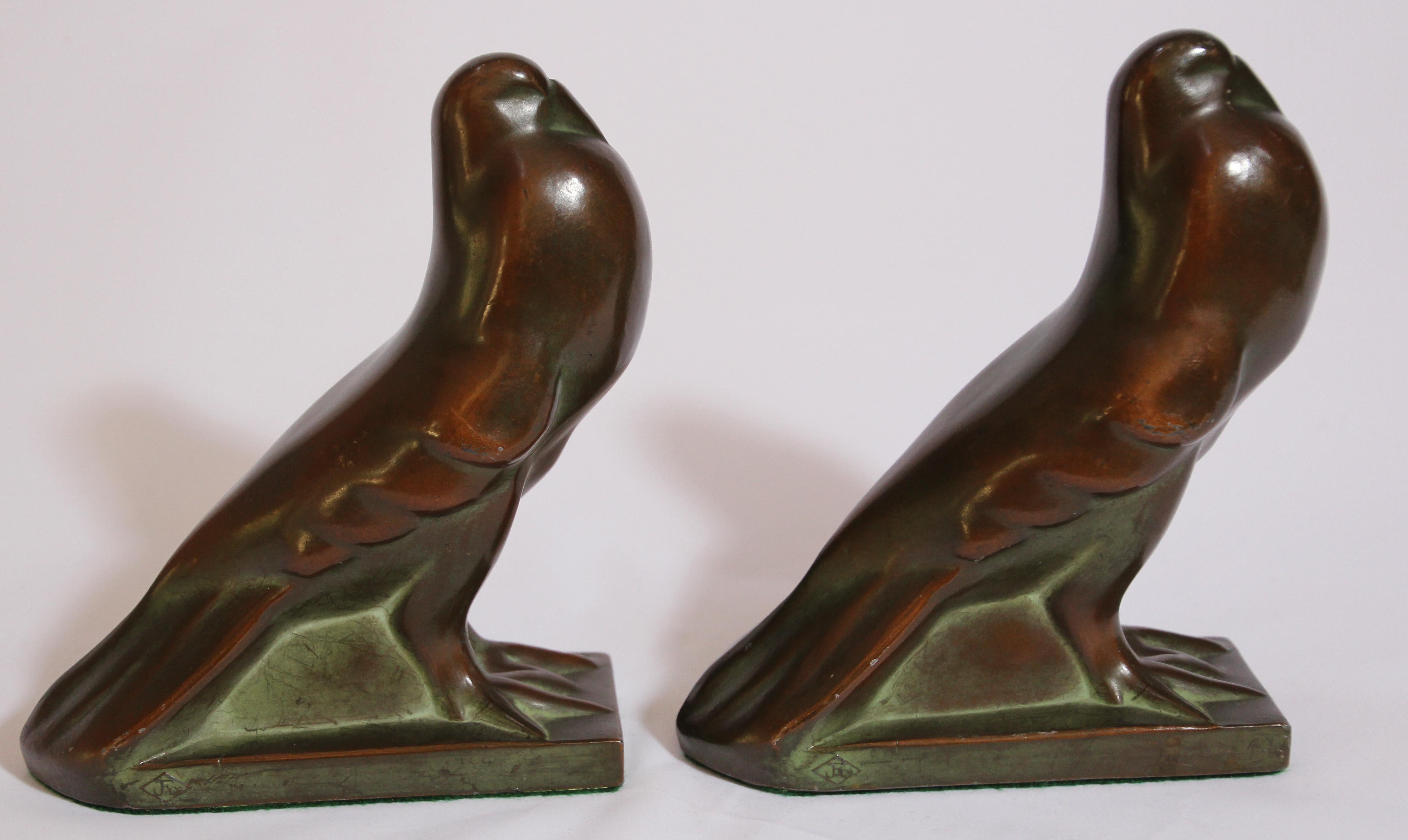 Art Deco Style Cast Bronze Birds Bookends 8