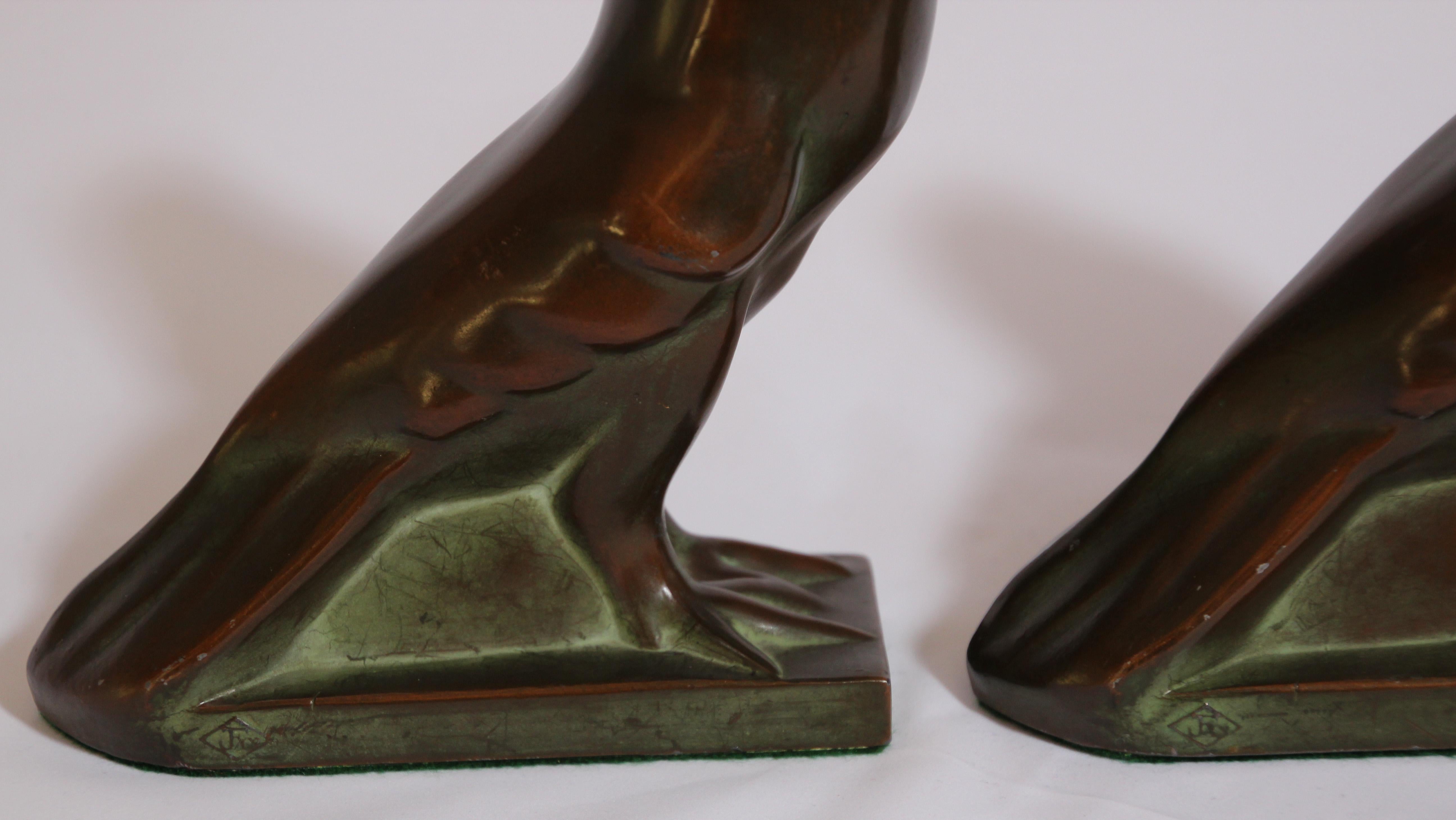 Art Deco Style Cast Bronze Birds Bookends 9