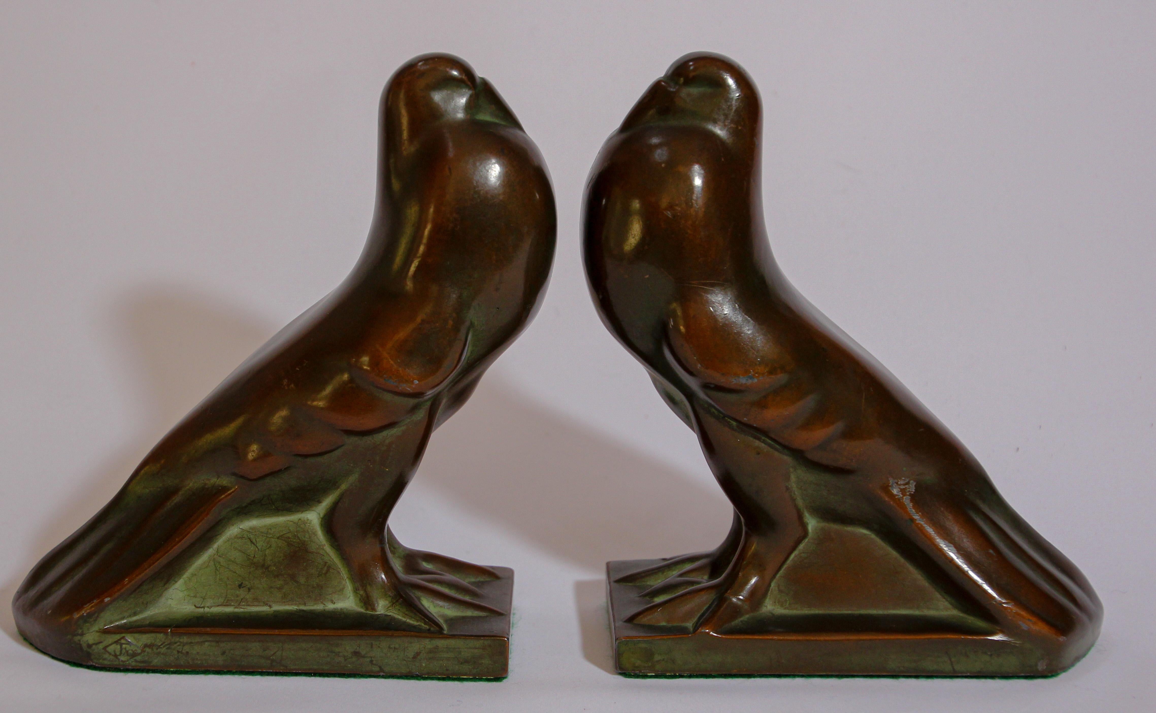 Art Deco Style Cast Bronze Birds Bookends 10