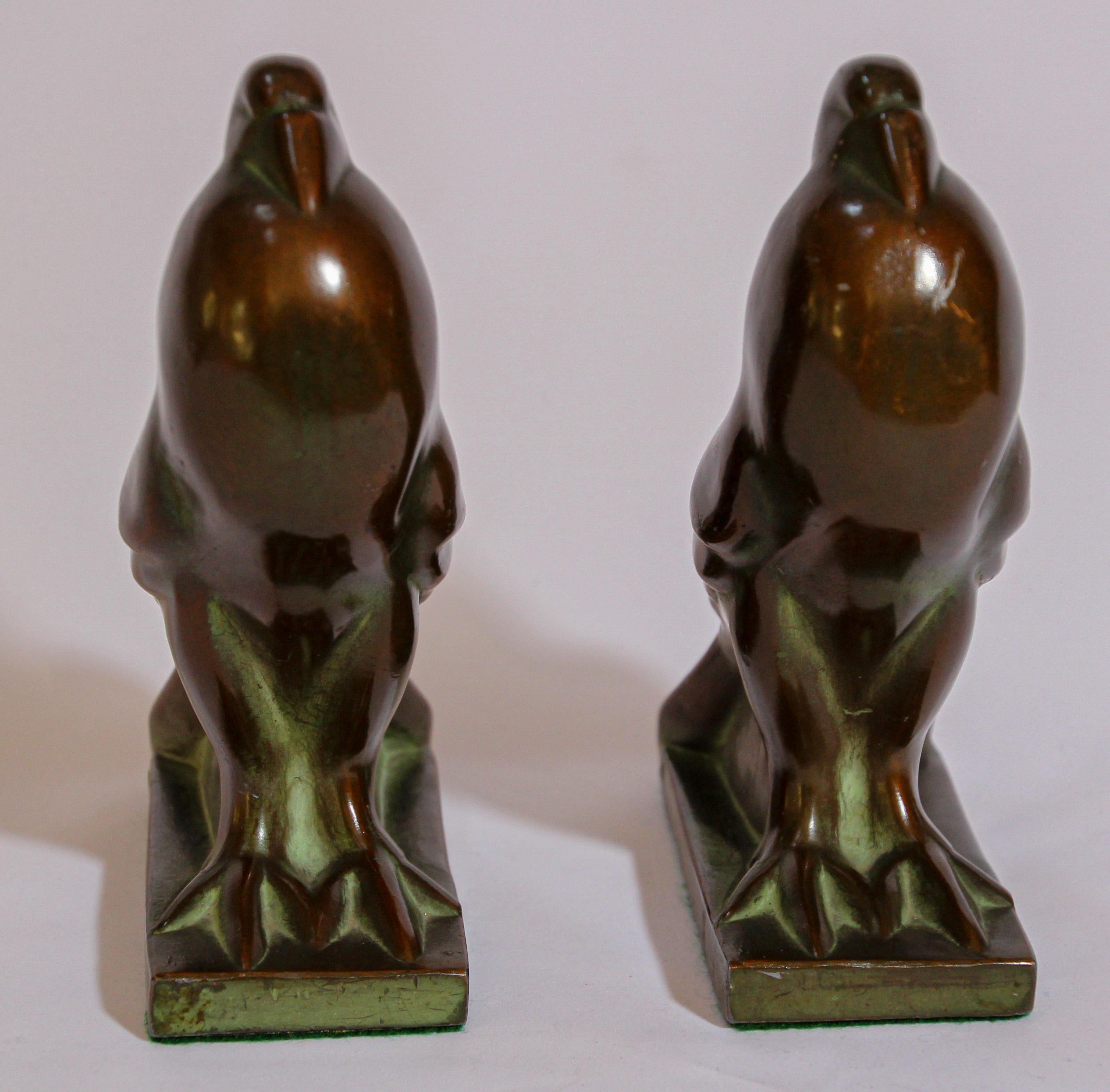 French Art Deco Style Cast Bronze Birds Bookends