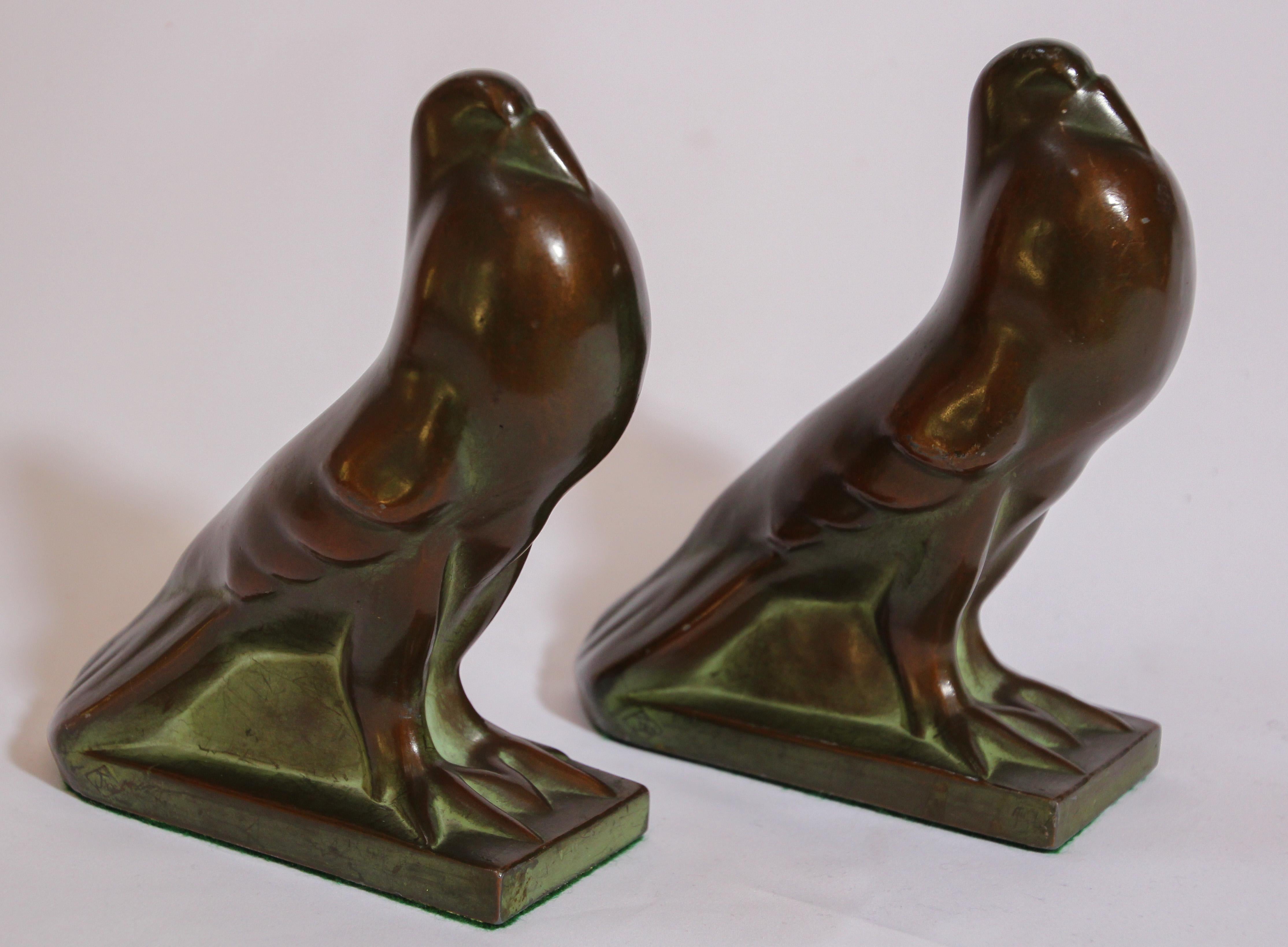 20th Century Art Deco Style Cast Bronze Birds Bookends