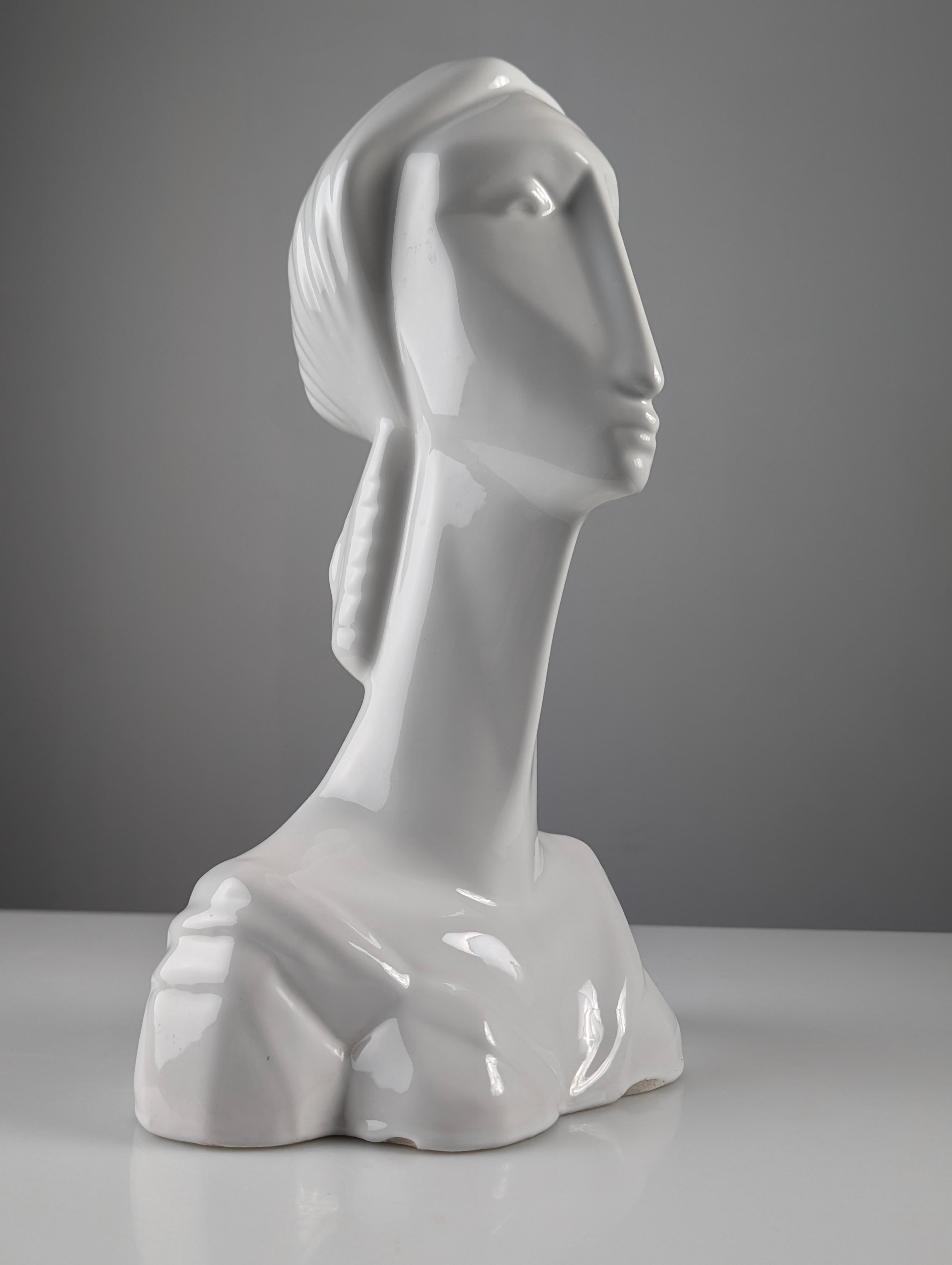 Art Deco Stil Keramik Büste Frau im Angebot 1