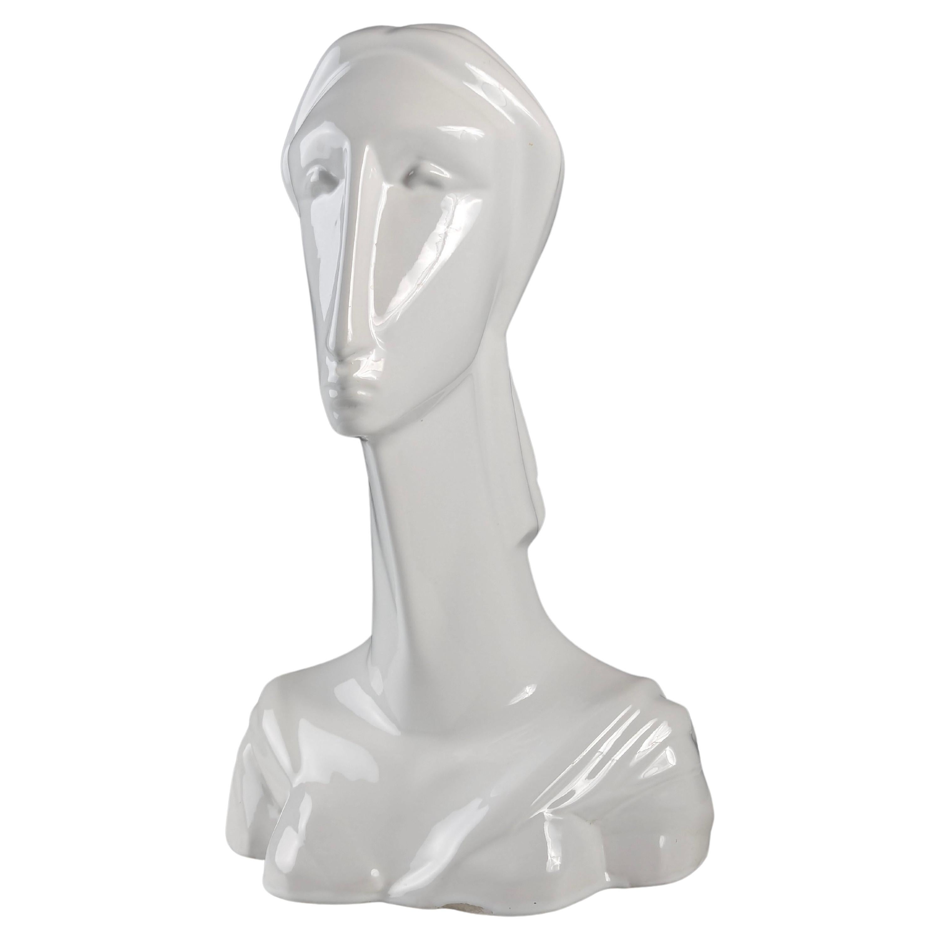Art Deco Style Ceramic Woman Bust For Sale