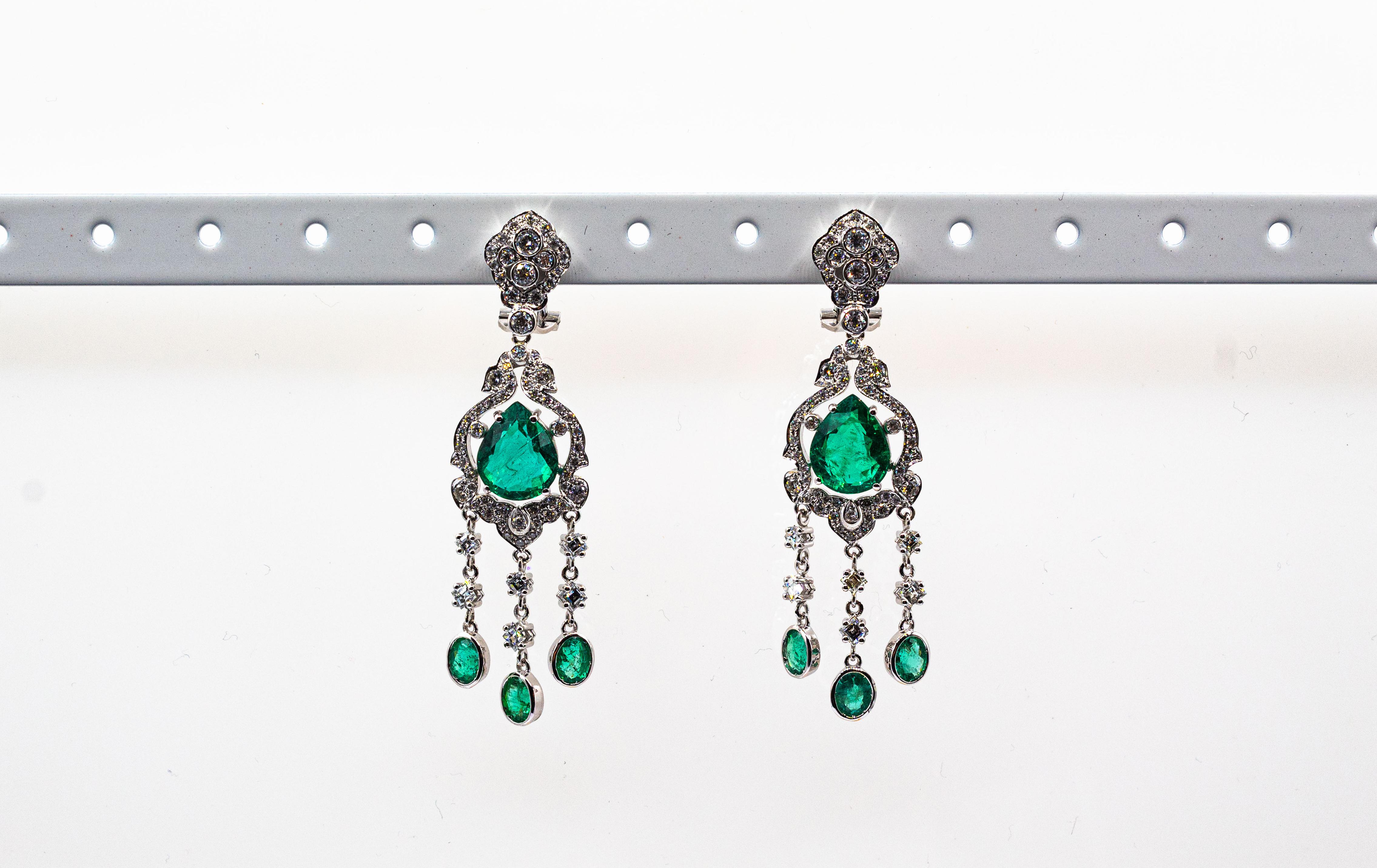 Art Deco Style Certified White Diamond Pear Cut Emerald White Gold Earrings 6