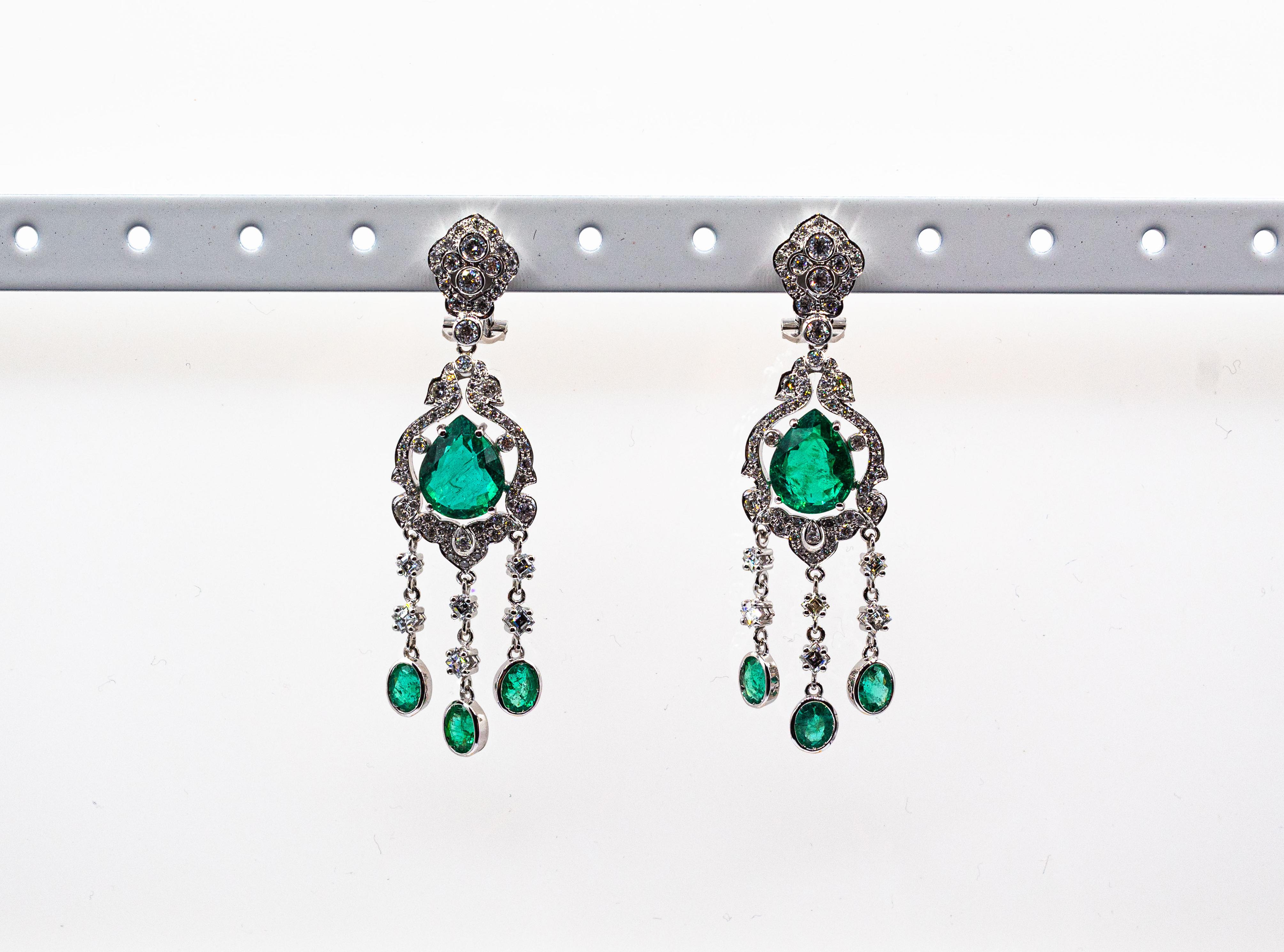 Art Deco Style Certified White Diamond Pear Cut Emerald White Gold Earrings 7