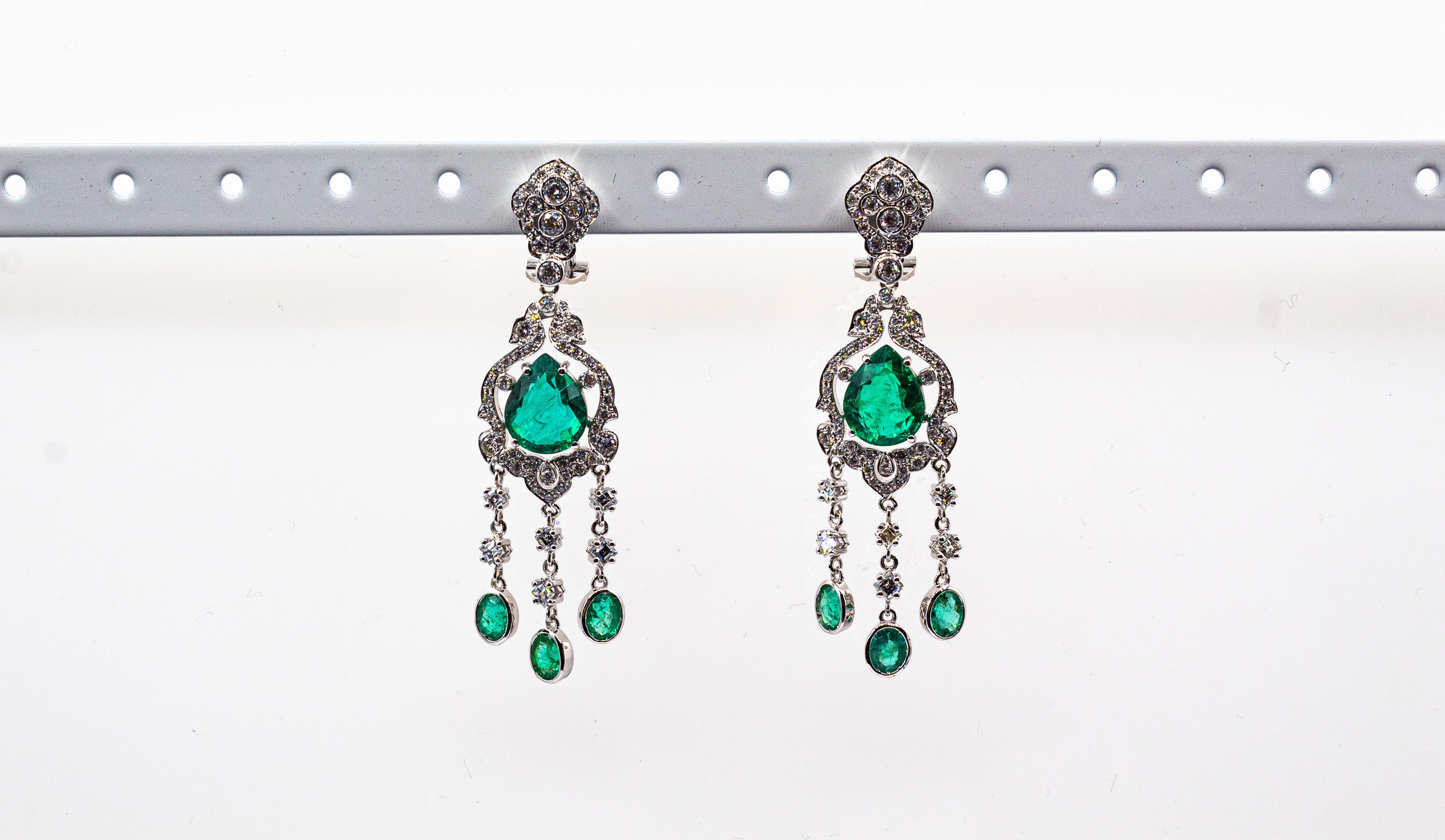 Art Deco Style Certified White Diamond Pear Cut Emerald White Gold Earrings 8