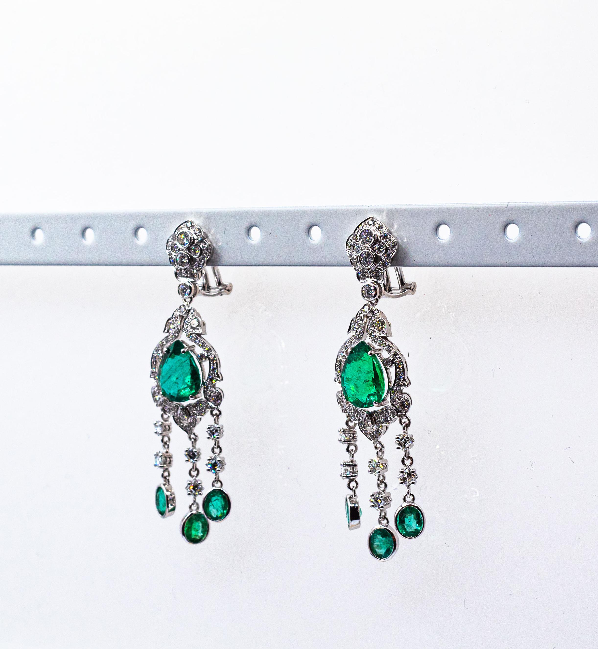 Art Deco Style Certified White Diamond Pear Cut Emerald White Gold Earrings 11