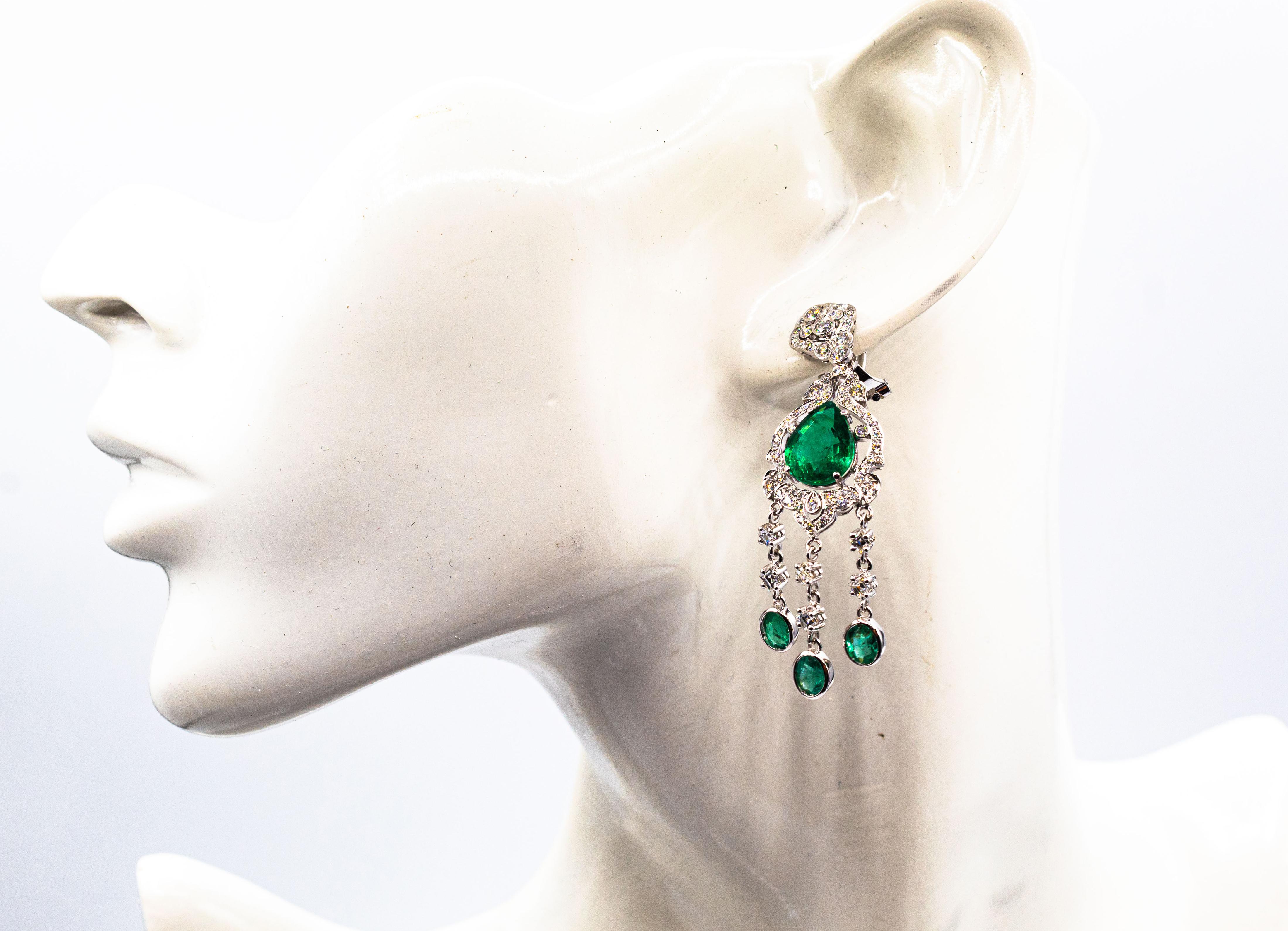 Art Deco Style Certified White Diamond Pear Cut Emerald White Gold Earrings 13