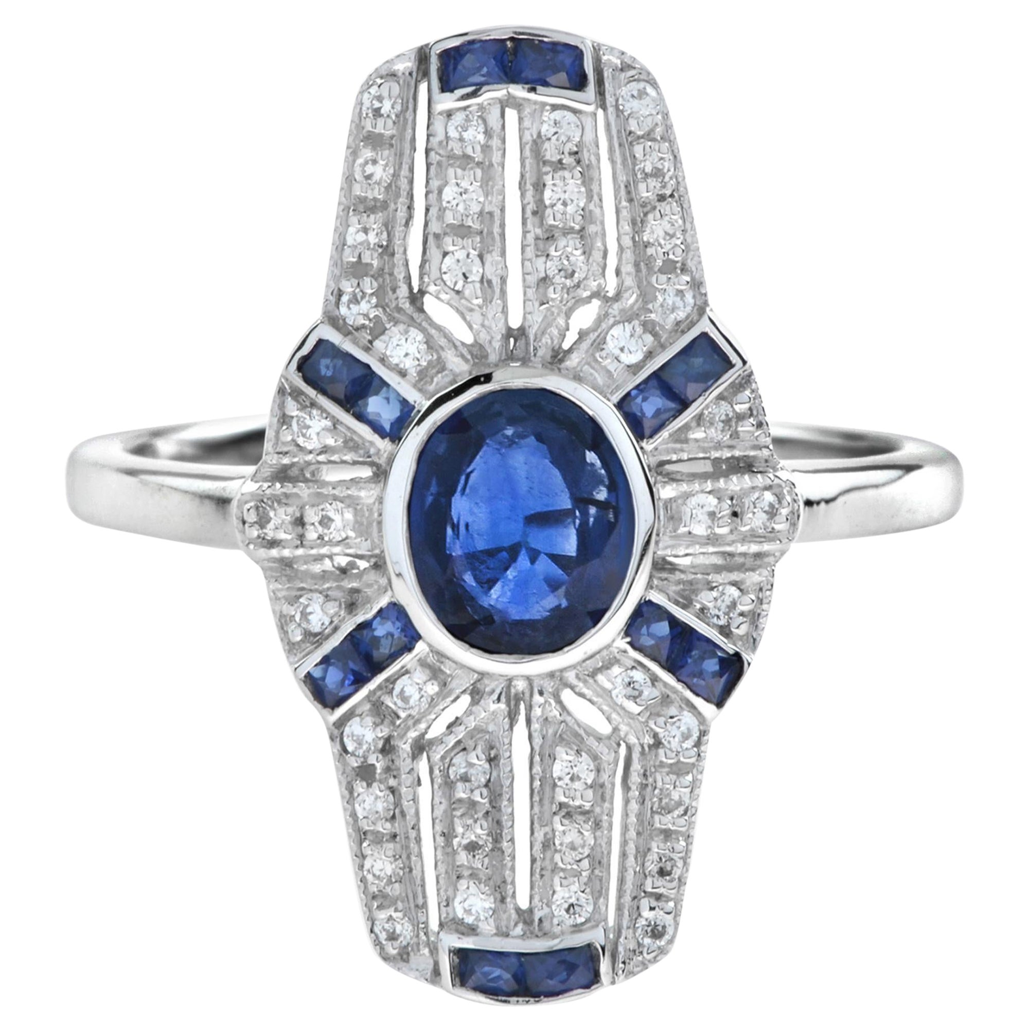 Art Deco Style Ceylon and Diamond Ring in Platinum