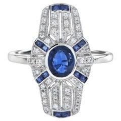 Anillo de Ceilán y Diamantes Estilo Art Déco en Platino