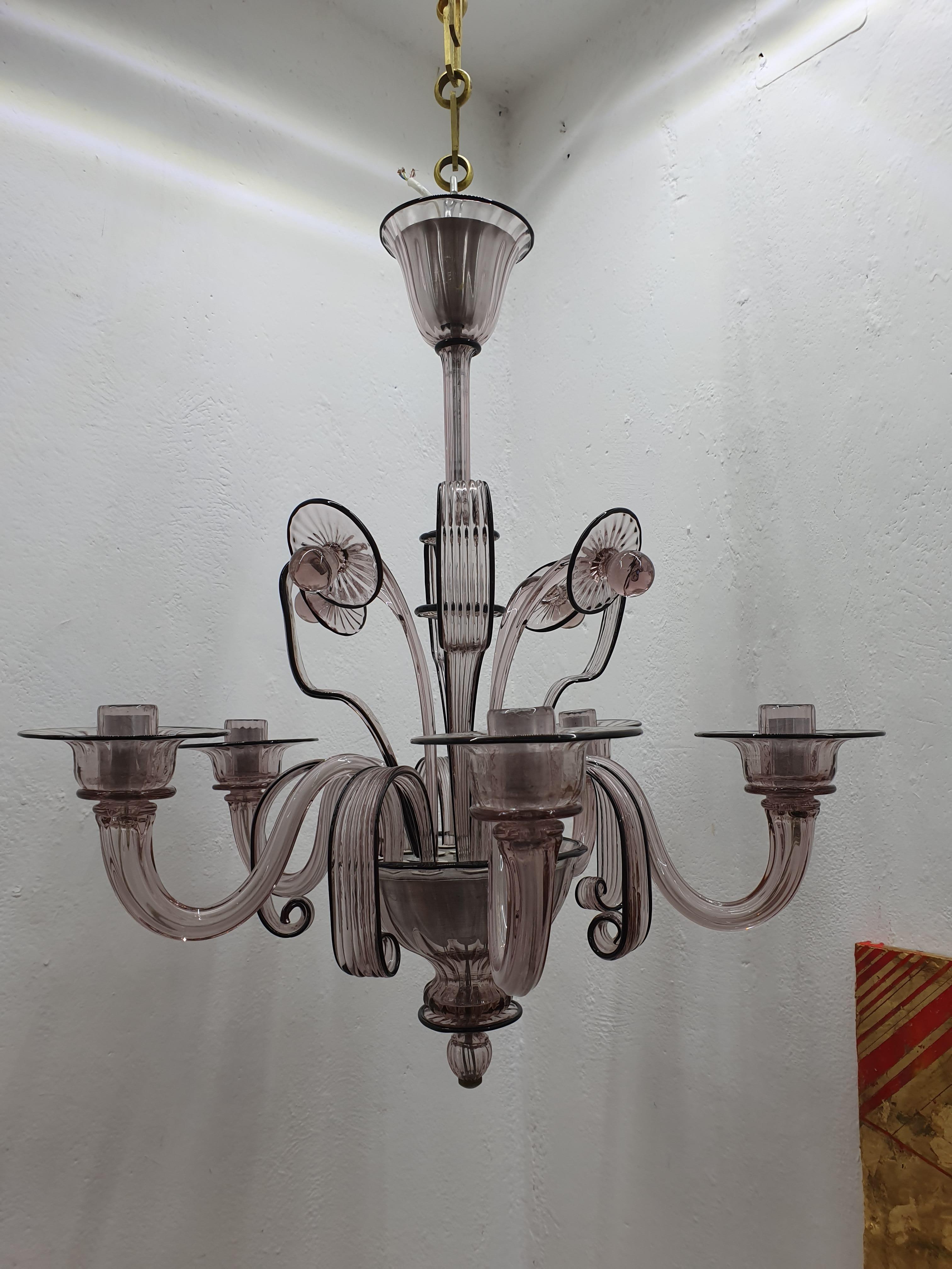 Art Deco Style Chandelier Attributed to Venini Murano Glass, Itlay, circa 1940 For Sale 5