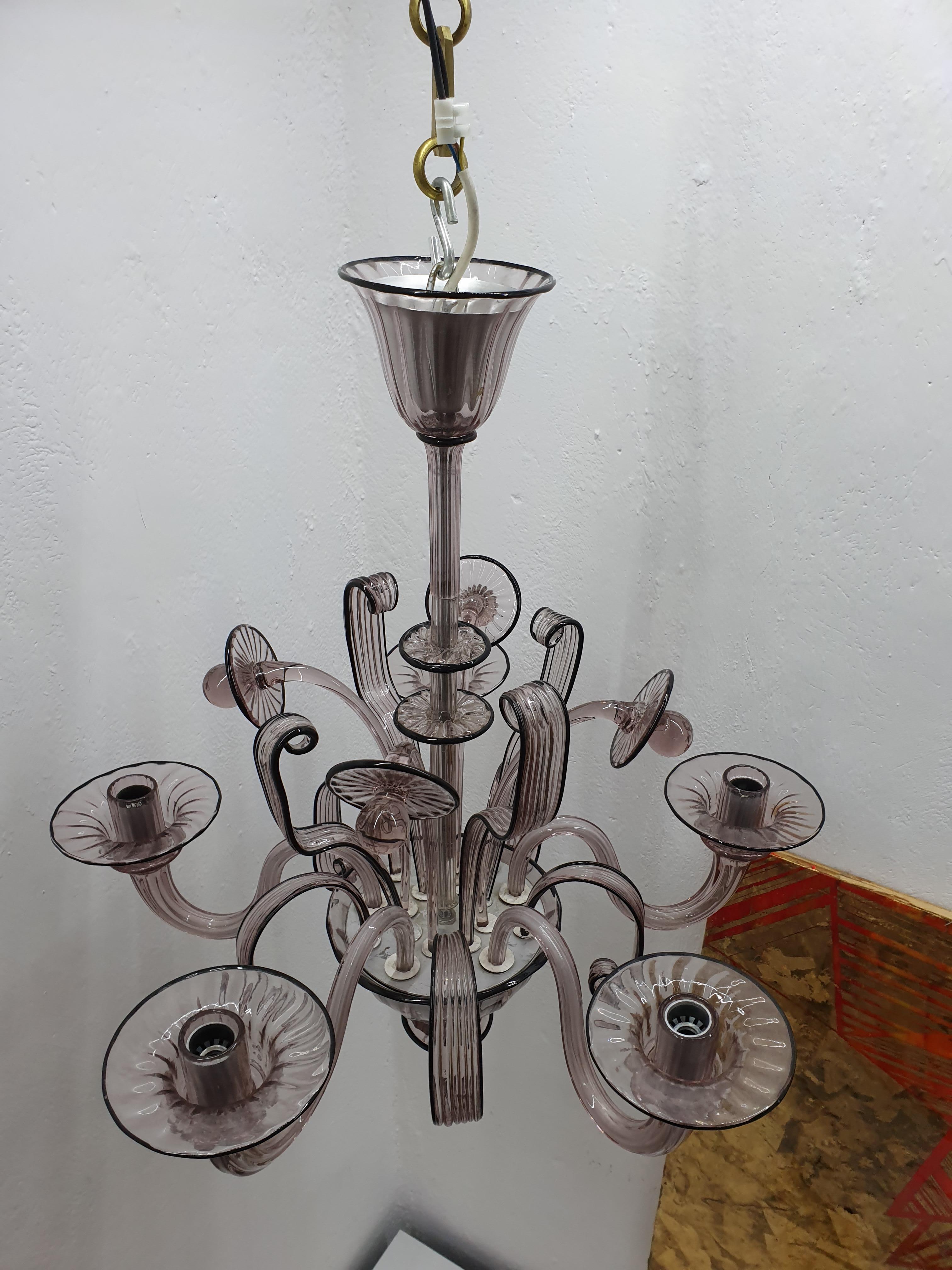Art Deco Style Chandelier Attributed to Venini Murano Glass, Itlay, circa 1940 For Sale 7