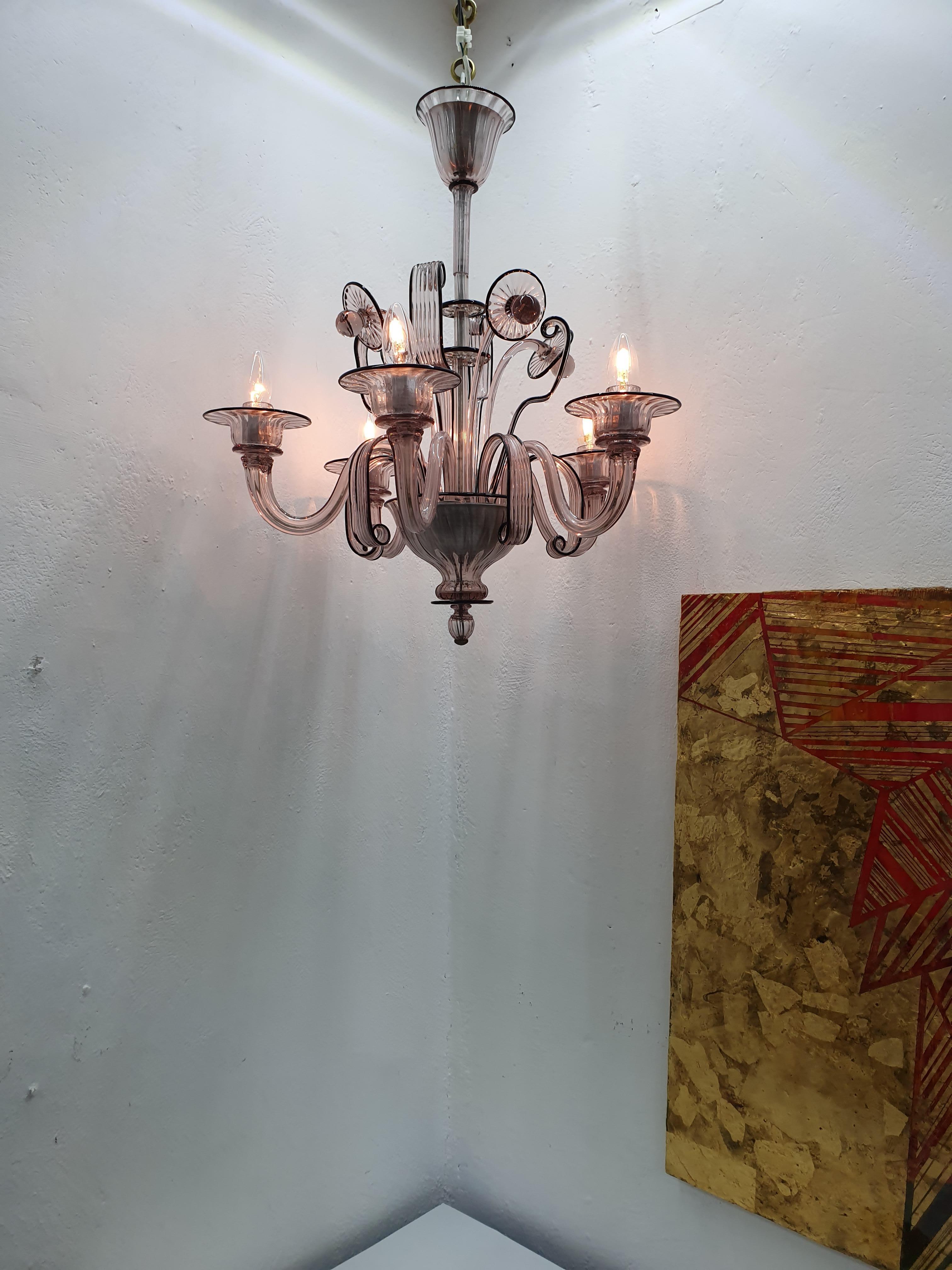 Art Deco Style Chandelier Attributed to Venini Murano Glass, Itlay, circa 1940 For Sale 8