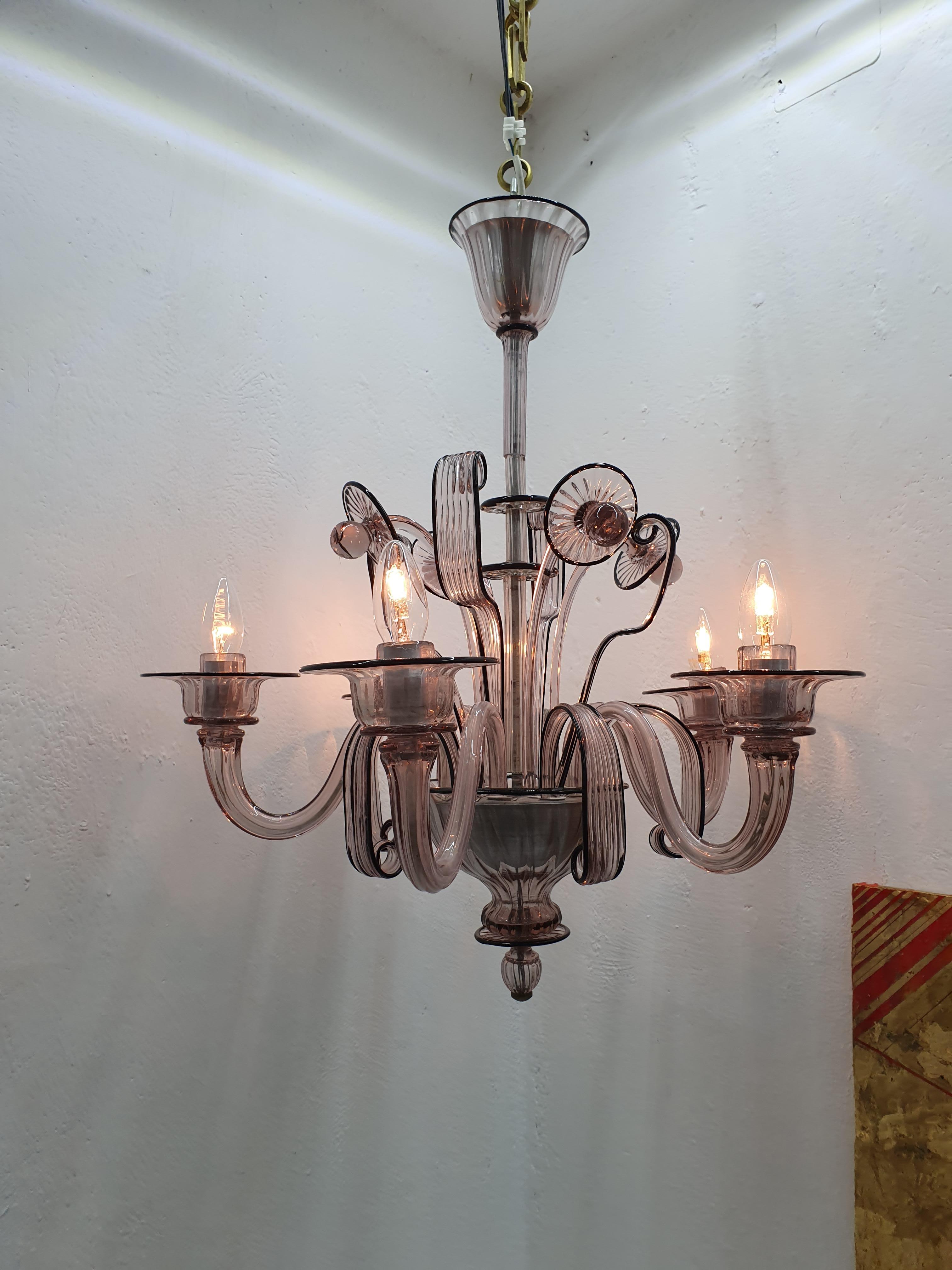 Art Deco Style Chandelier Attributed to Venini Murano Glass, Itlay, circa 1940 For Sale 9
