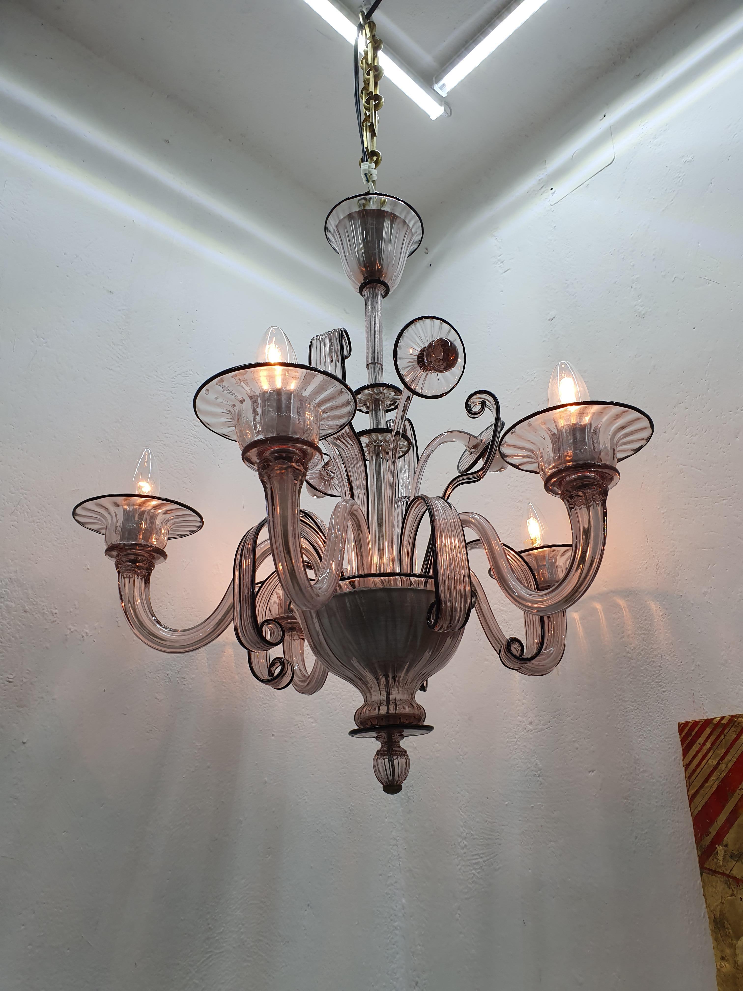Art Deco Style Chandelier Attributed to Venini Murano Glass, Itlay, circa 1940 For Sale 10