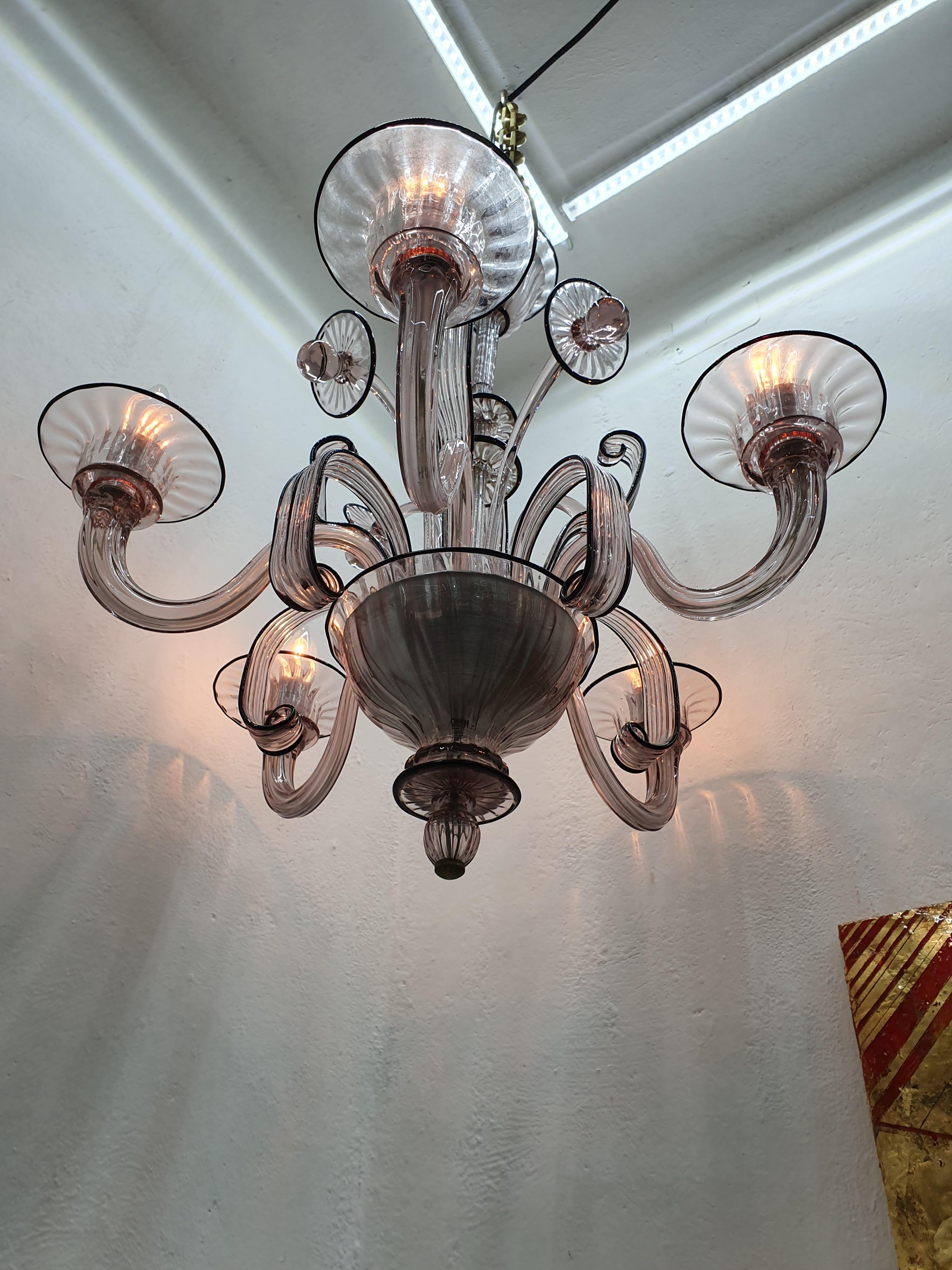 Art Deco Style Chandelier Attributed to Venini Murano Glass, Itlay, circa 1940 For Sale 11
