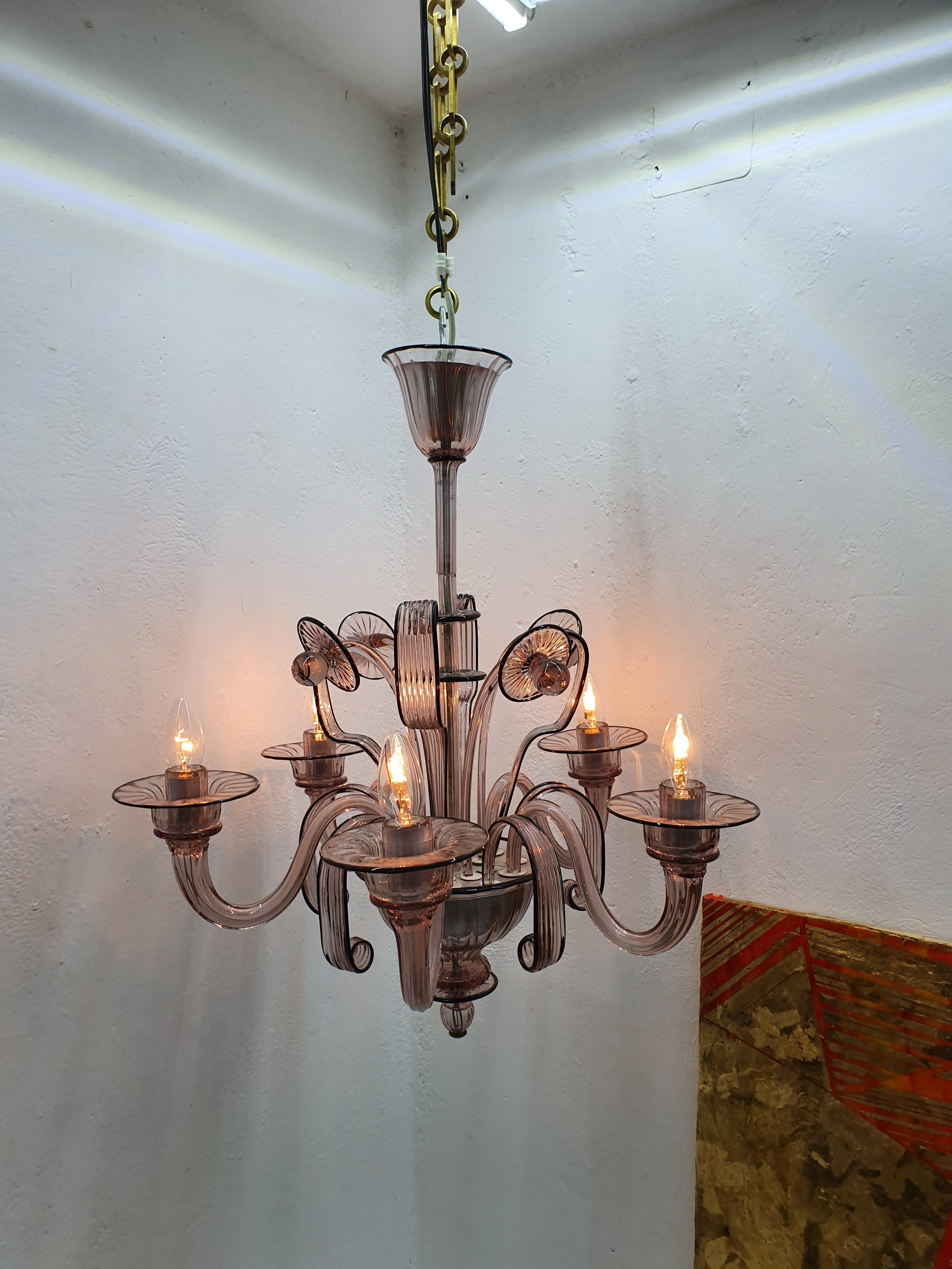 Art Deco Style Chandelier Attributed to Venini Murano Glass, Itlay, circa 1940 For Sale 13