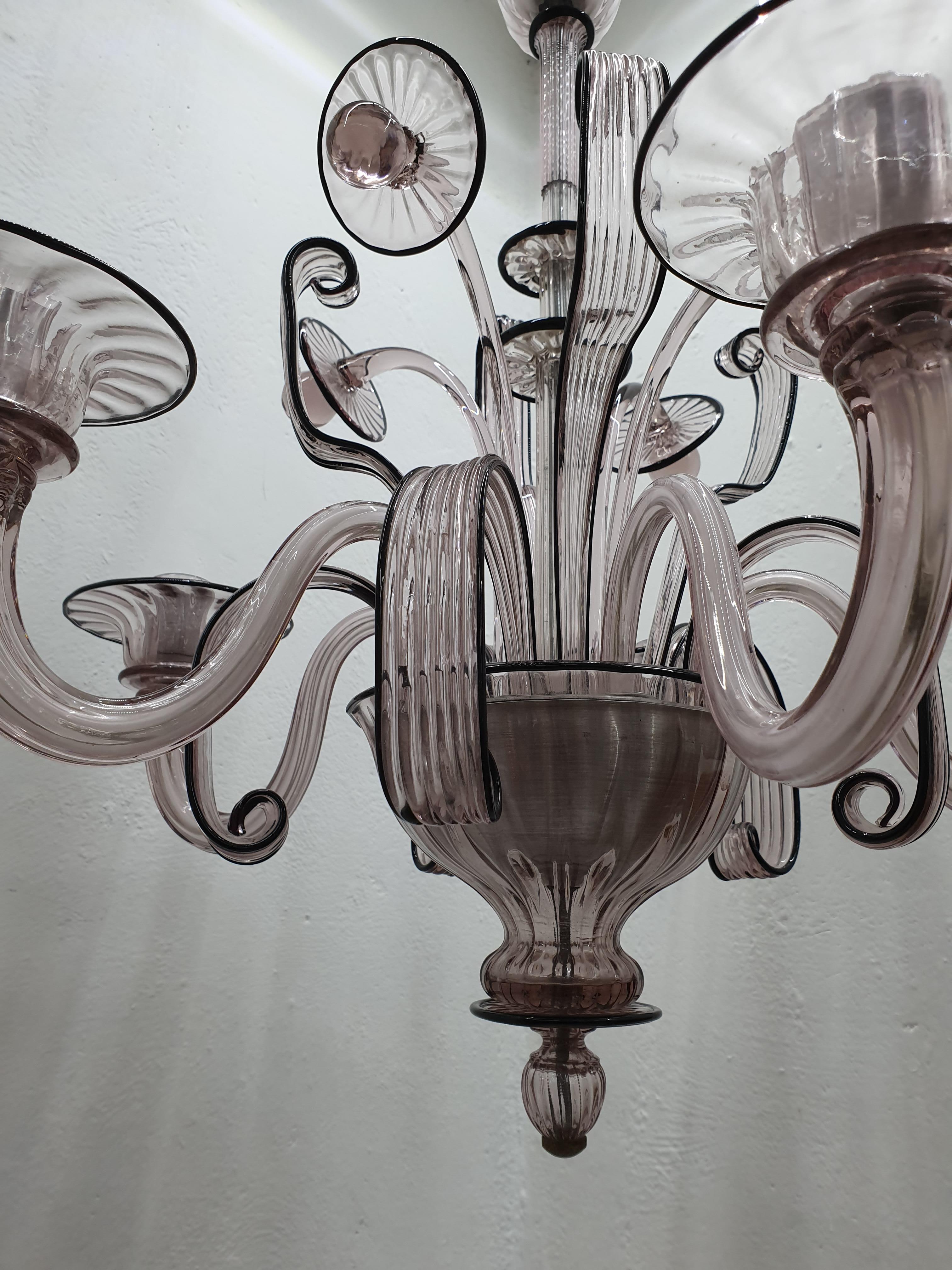 Mid-20th Century Art Deco Style Chandelier Attributed to Venini Murano Glass, Itlay, circa 1940 For Sale