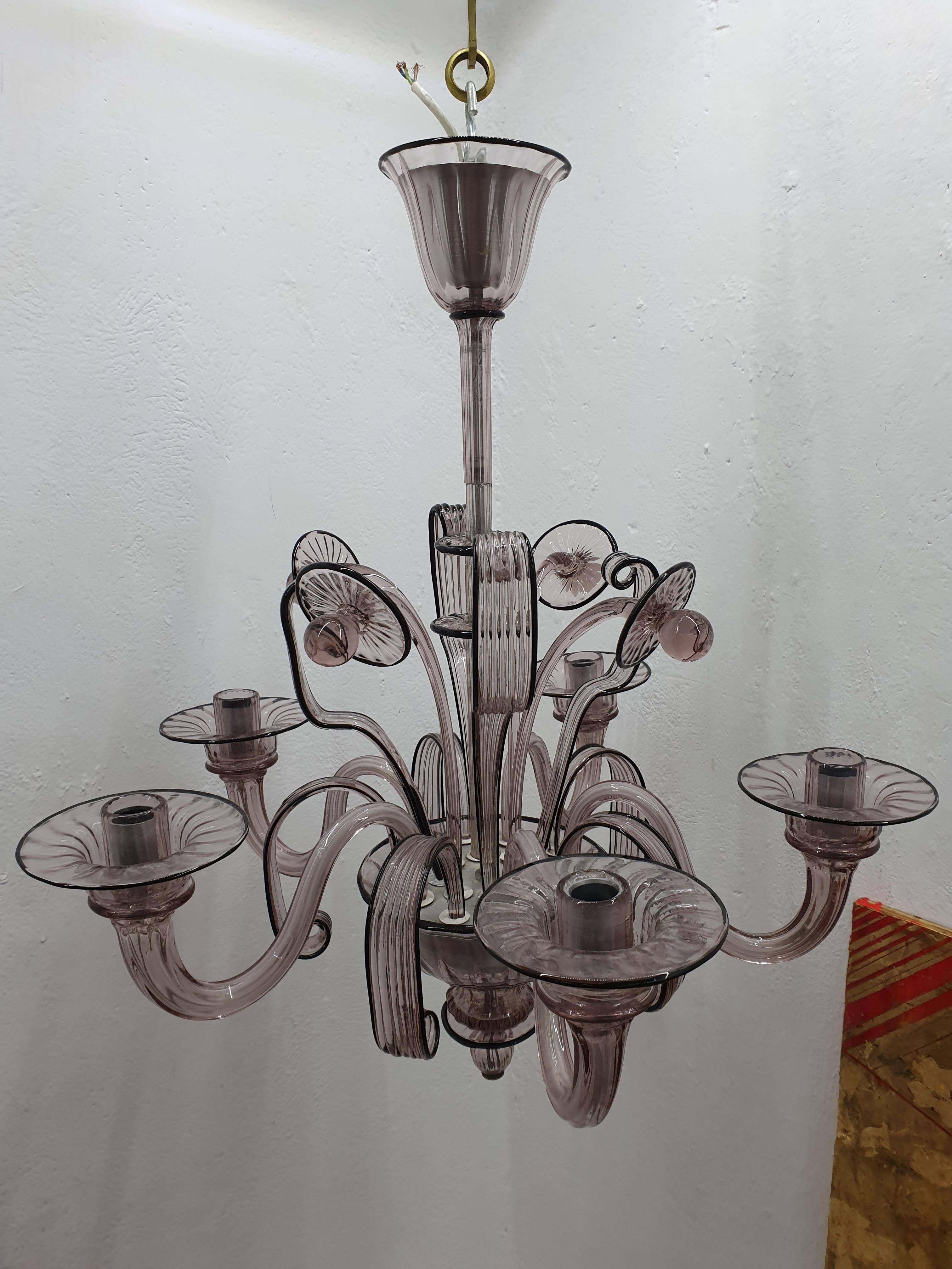 Art Deco Style Chandelier Attributed to Venini Murano Glass, Itlay, circa 1940 For Sale 2
