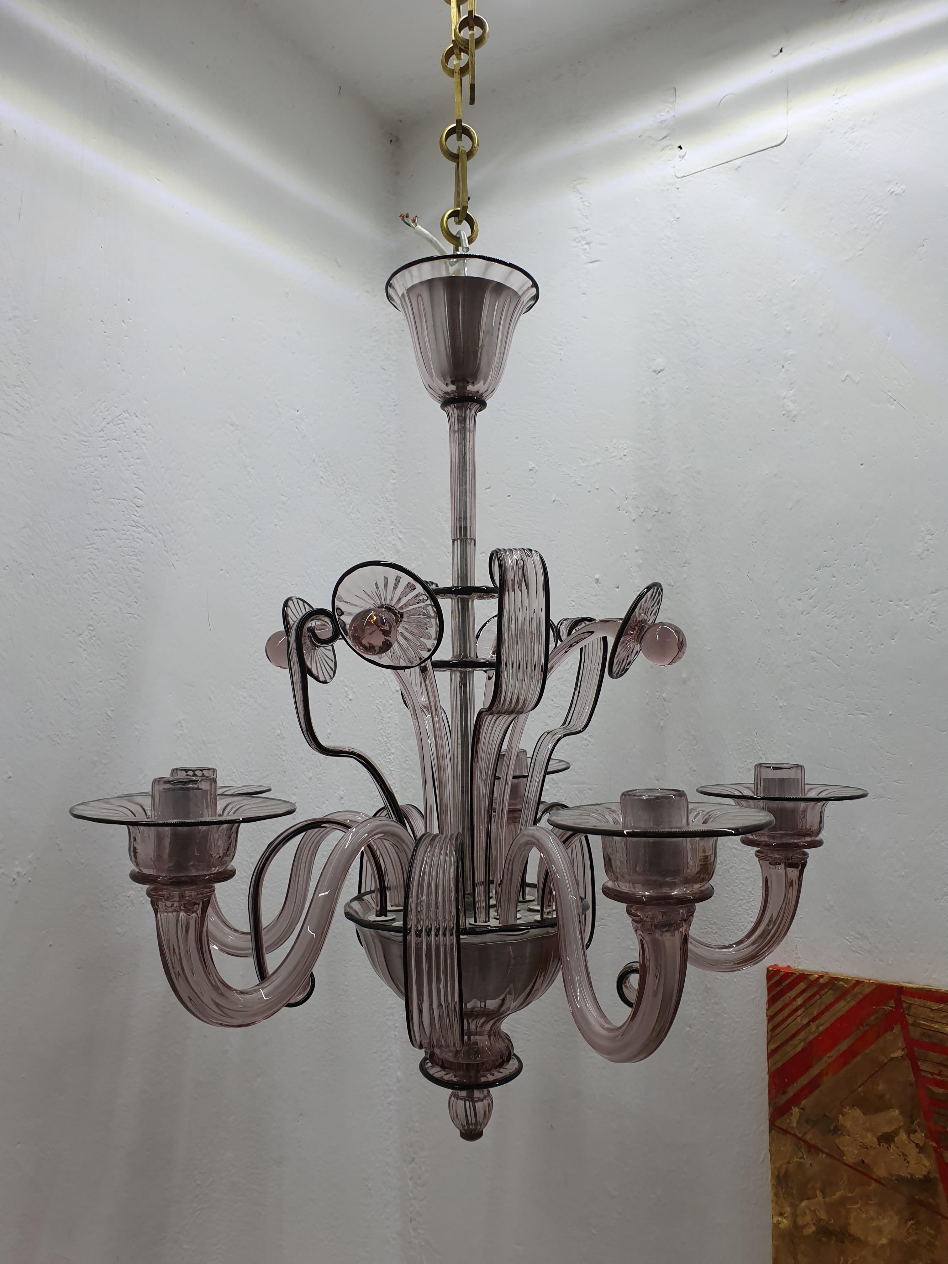 Art Deco Style Chandelier Attributed to Venini Murano Glass, Itlay, circa 1940 For Sale 4