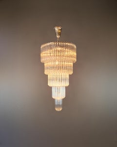 Art Deco Style Chandelier Tiered Design Glass Rods Art Nouveau Silver Long