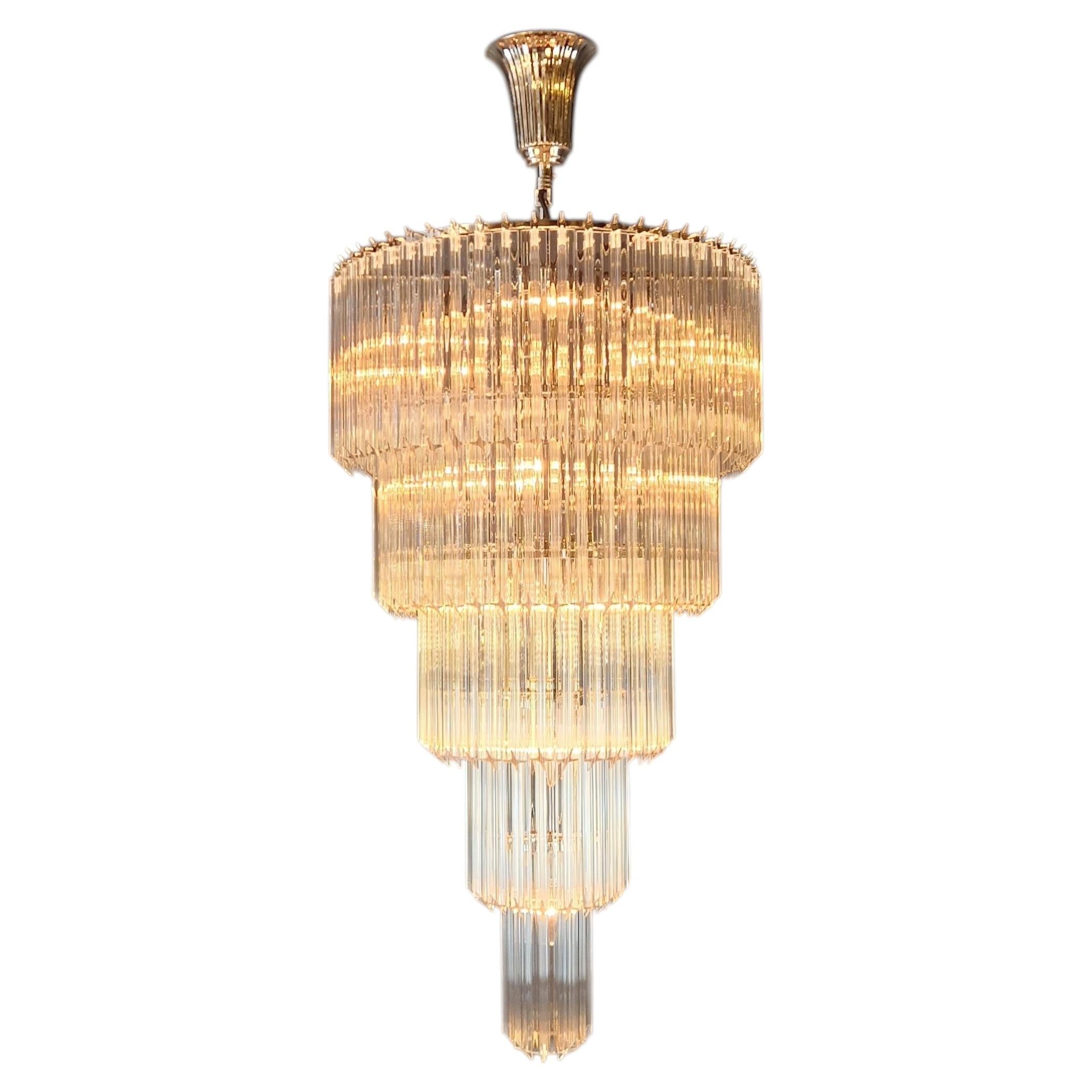 Art Deco Style Chandelier Tiered Design Glass Rods Art Nouveau Silver Long