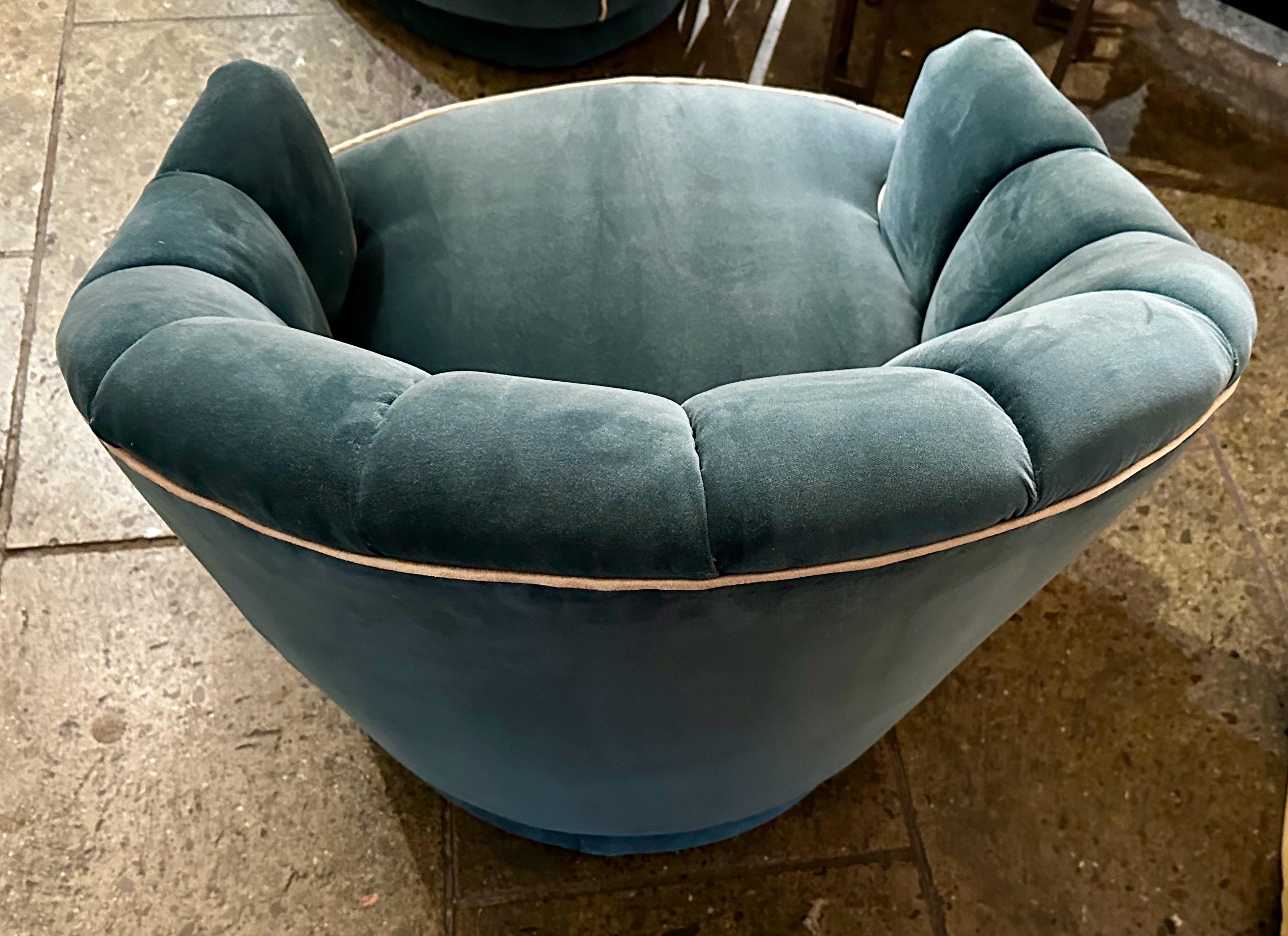 Art Deco Style Channel Back Upholstered Velvet Chairs on Castors For Sale 5
