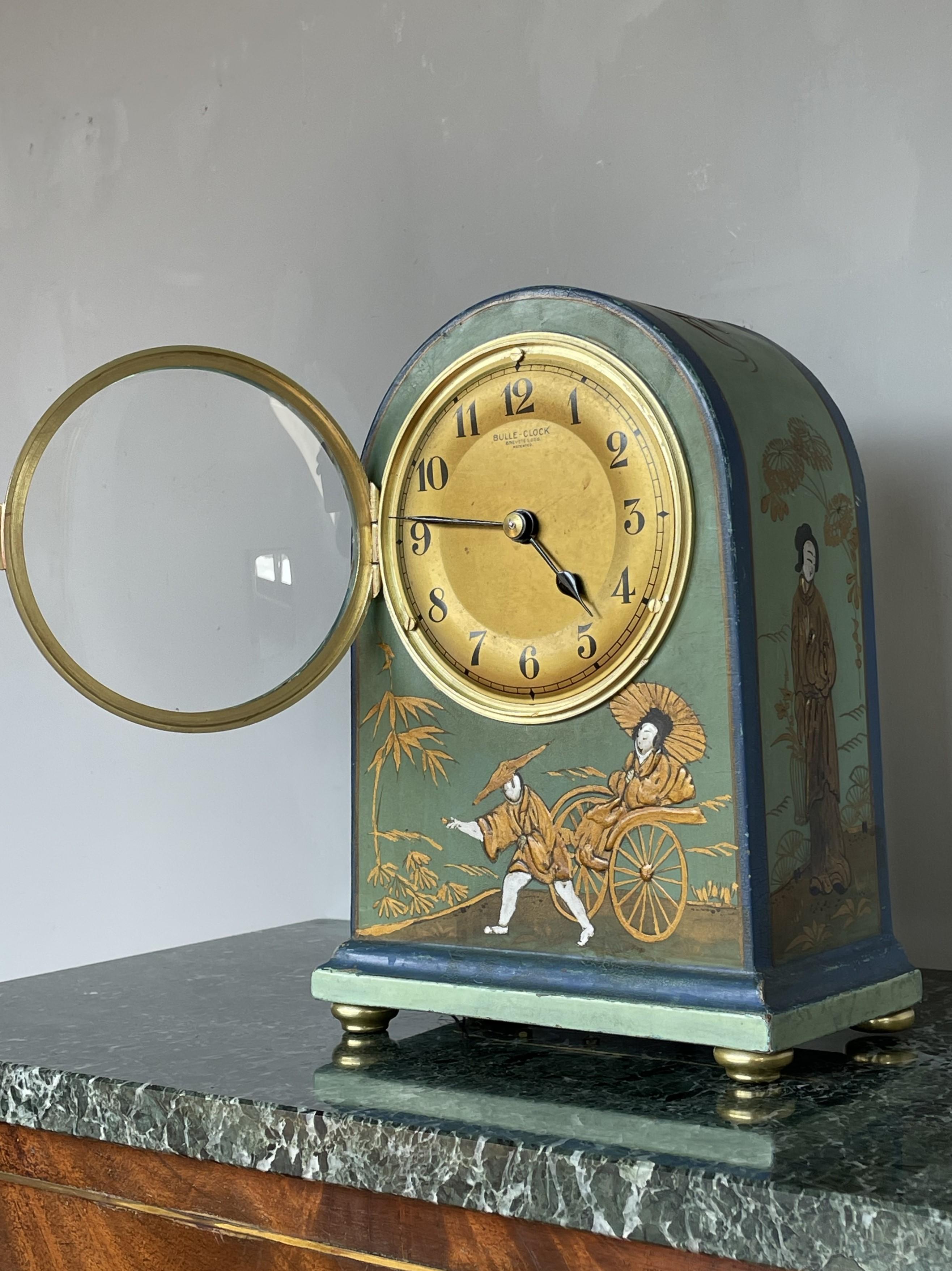 Art Deco Style Chinoiserie Mantel Clock w. Handpainted Males, Females and Dragon For Sale 2
