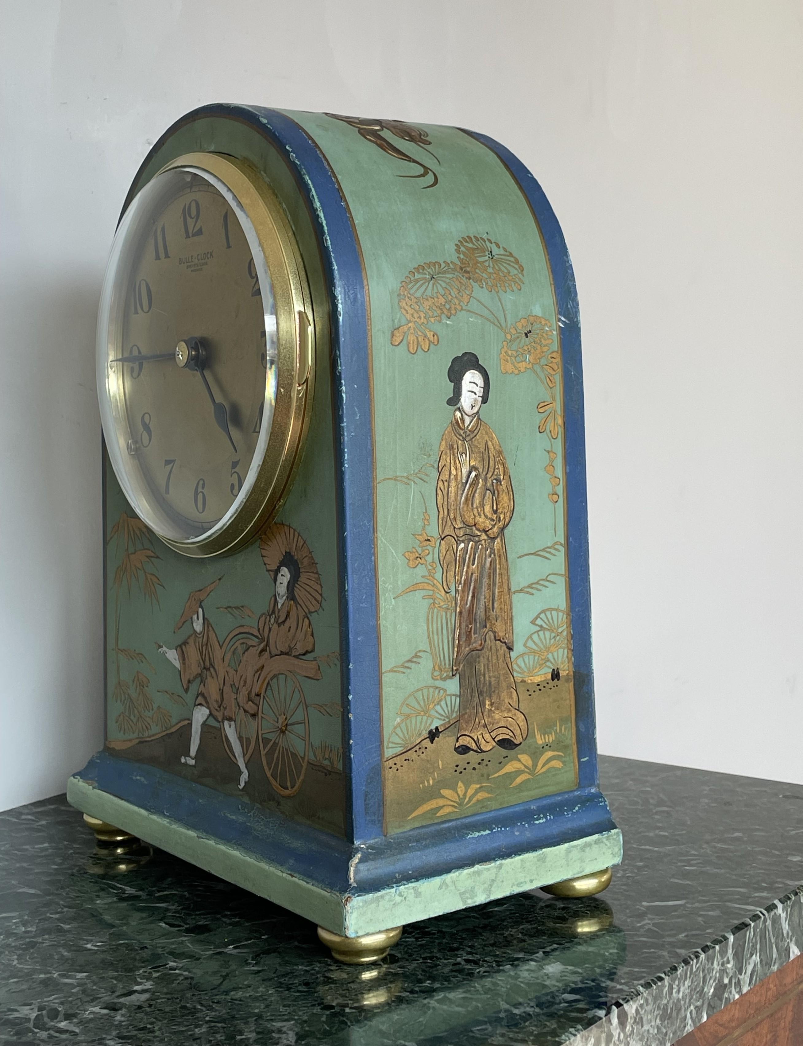 Art Deco Style Chinoiserie Mantel Clock w. Handpainted Males, Females and Dragon For Sale 10