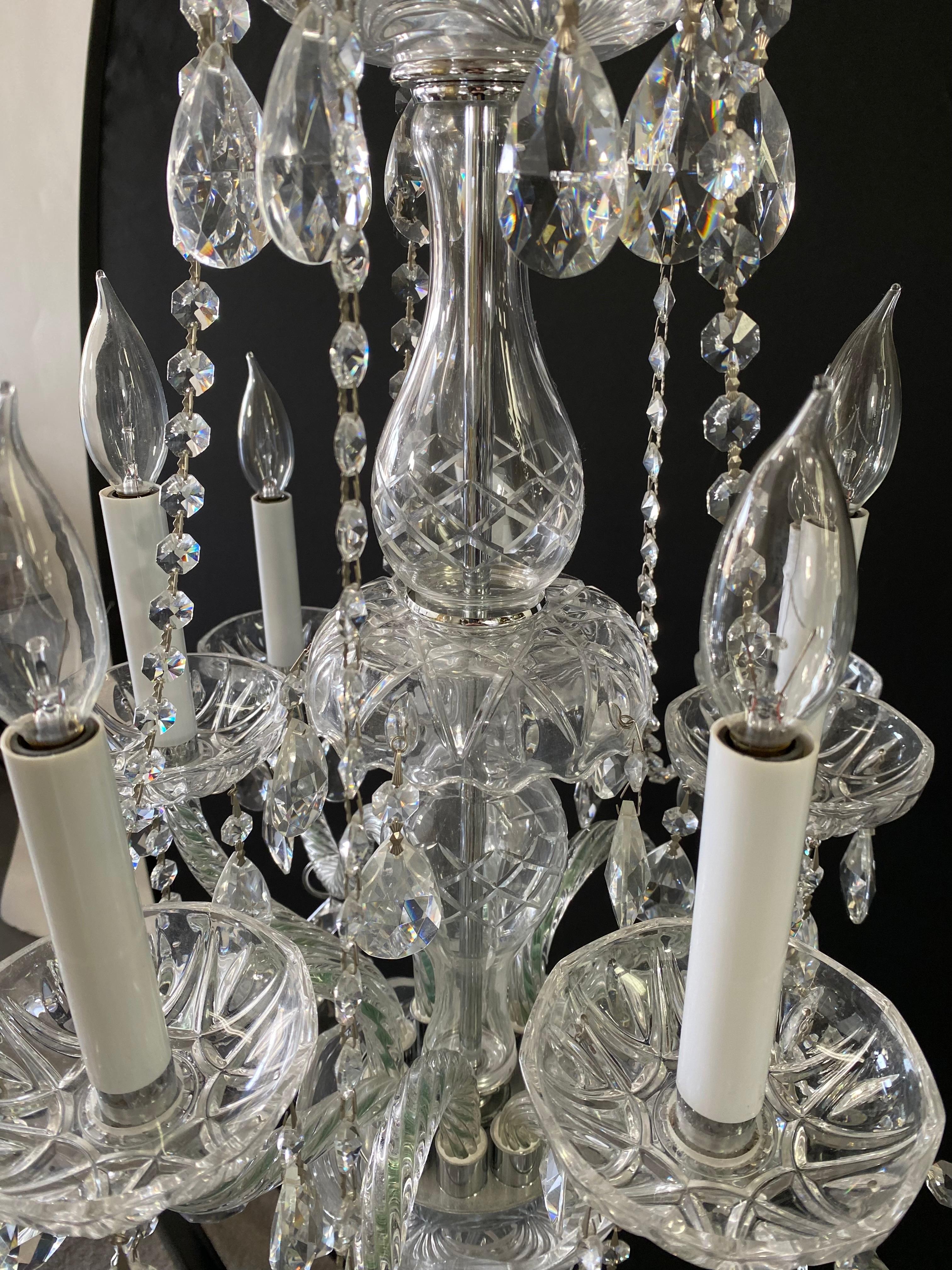 Crystal Art Deco Style Christal Chandelier in the Manor of Waterford, 10 Arms For Sale