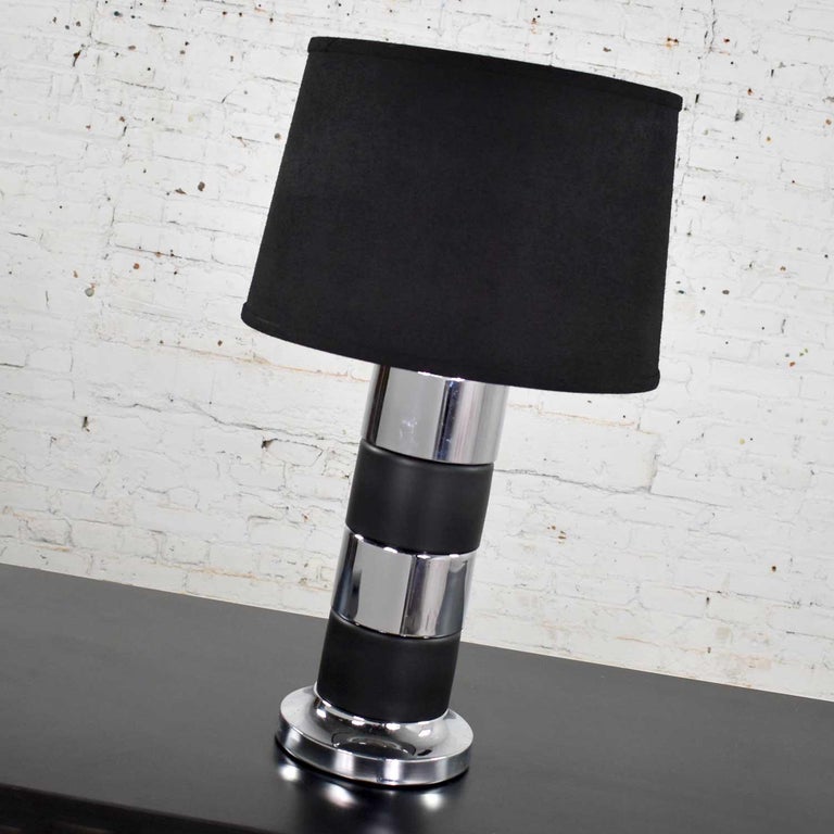 Art Deco Style Chrome And Black, Black Drum Shade For Table Lamp