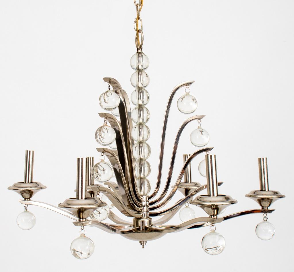 Art Deco Style Chrome and Glass Chandelier, 21st C In Good Condition For Sale In New York, NY