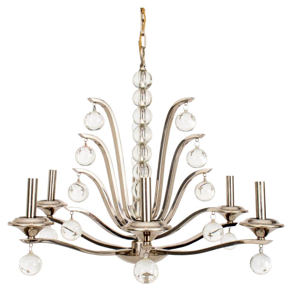 Art Deco Style Chrome and Glass Chandelier, 21st C For Sale