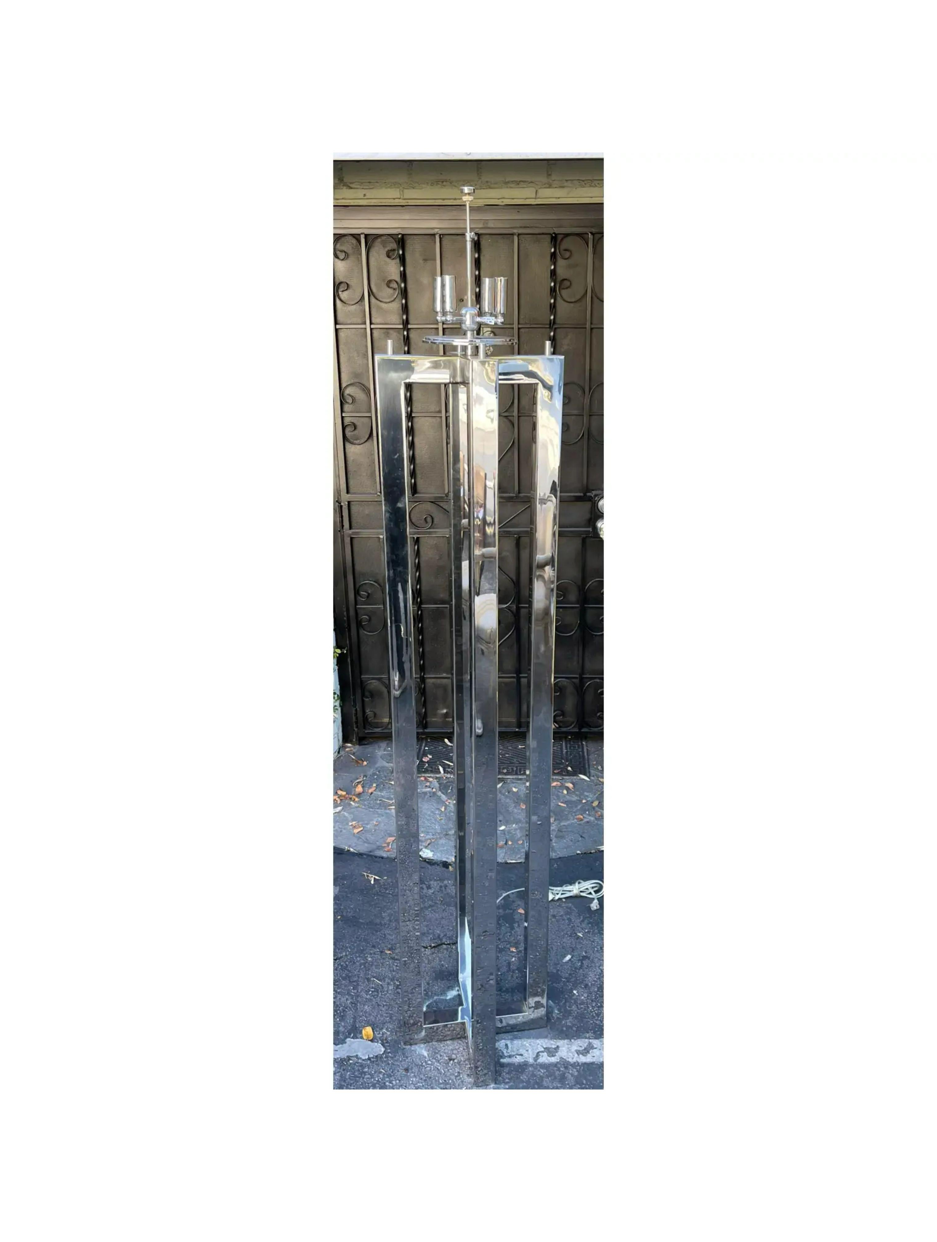 Art Deco Style Chrome Architectural Floor Lamp In Good Condition For Sale In LOS ANGELES, CA