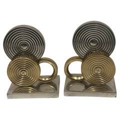 Art Deco Style Chrome & Brass Bookends