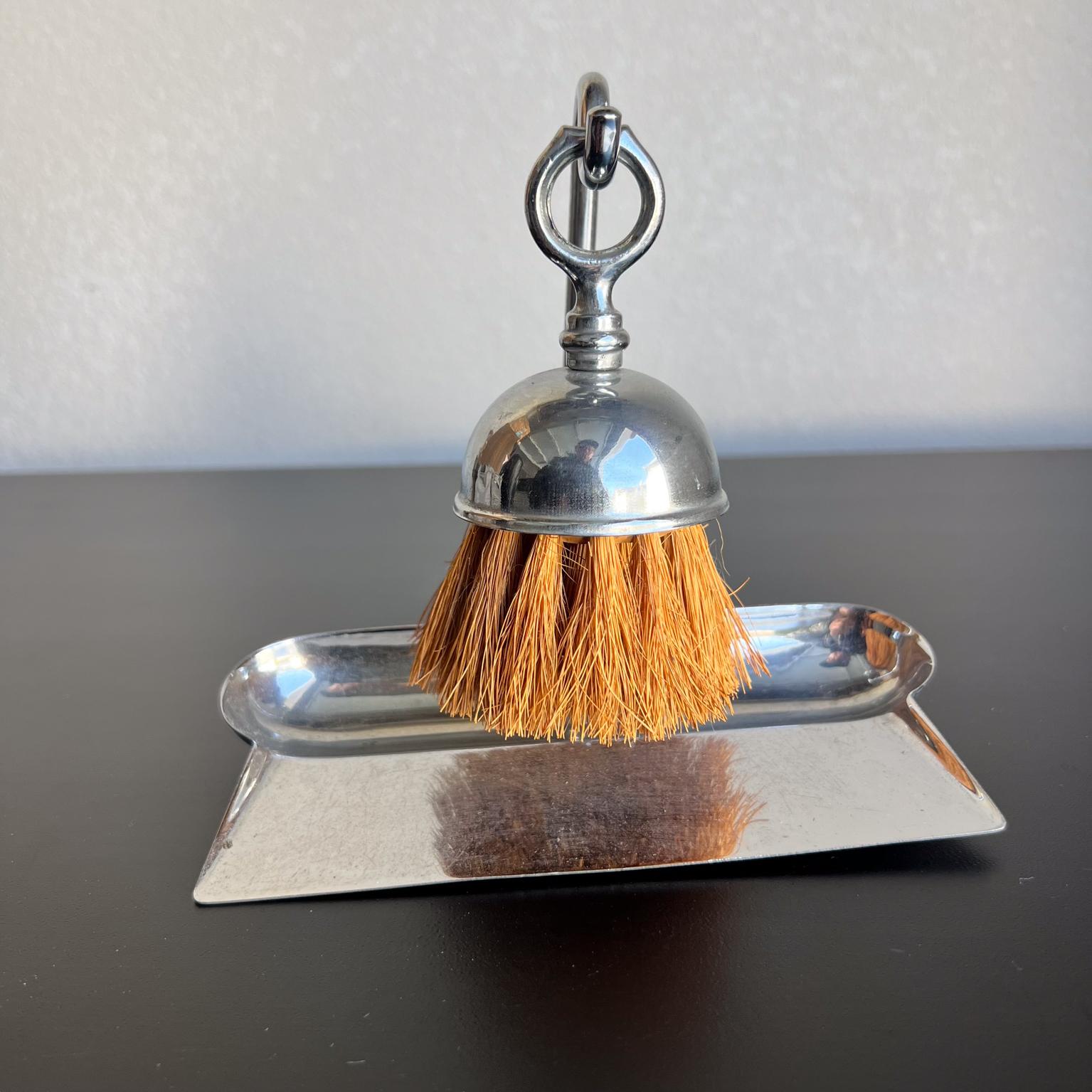 Mid-Century Modern Art Deco Style Chrome Crumb Tray Valet Brush Set