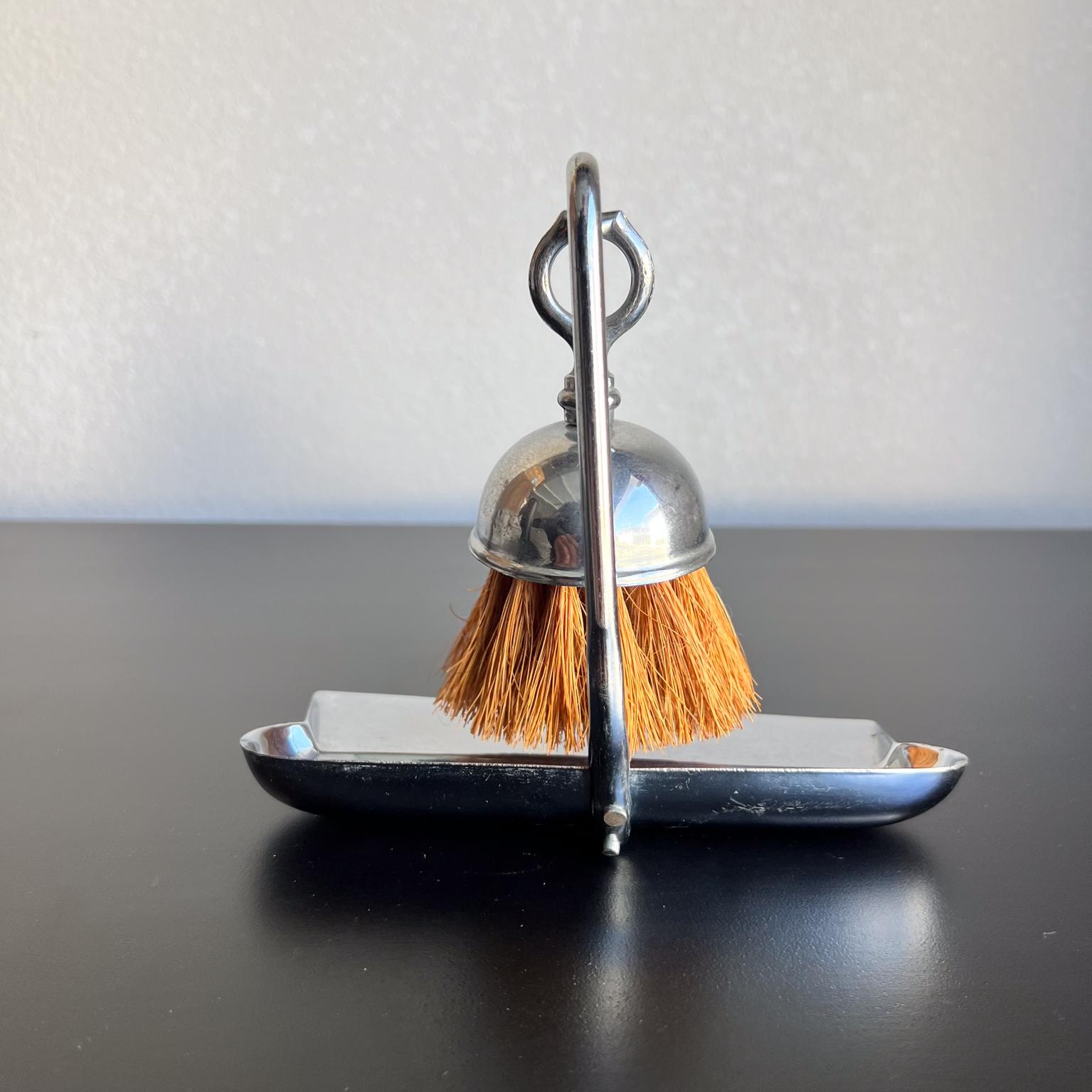 Art Deco Style Chrome Crumb Tray Valet Brush Set 2