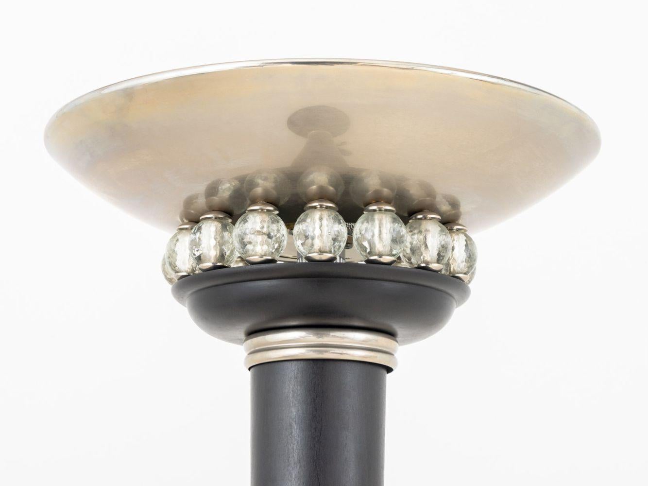 Art Deco Style Chrome, Glass, and Ebonized Wood Floor Lamp. 68.75